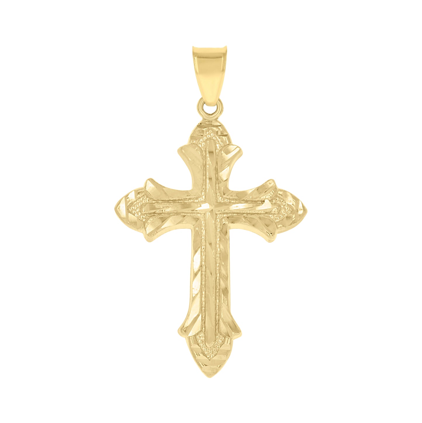 10K Yellow Gold Diamond-Cut Mens Cross Religious Charm Pendant