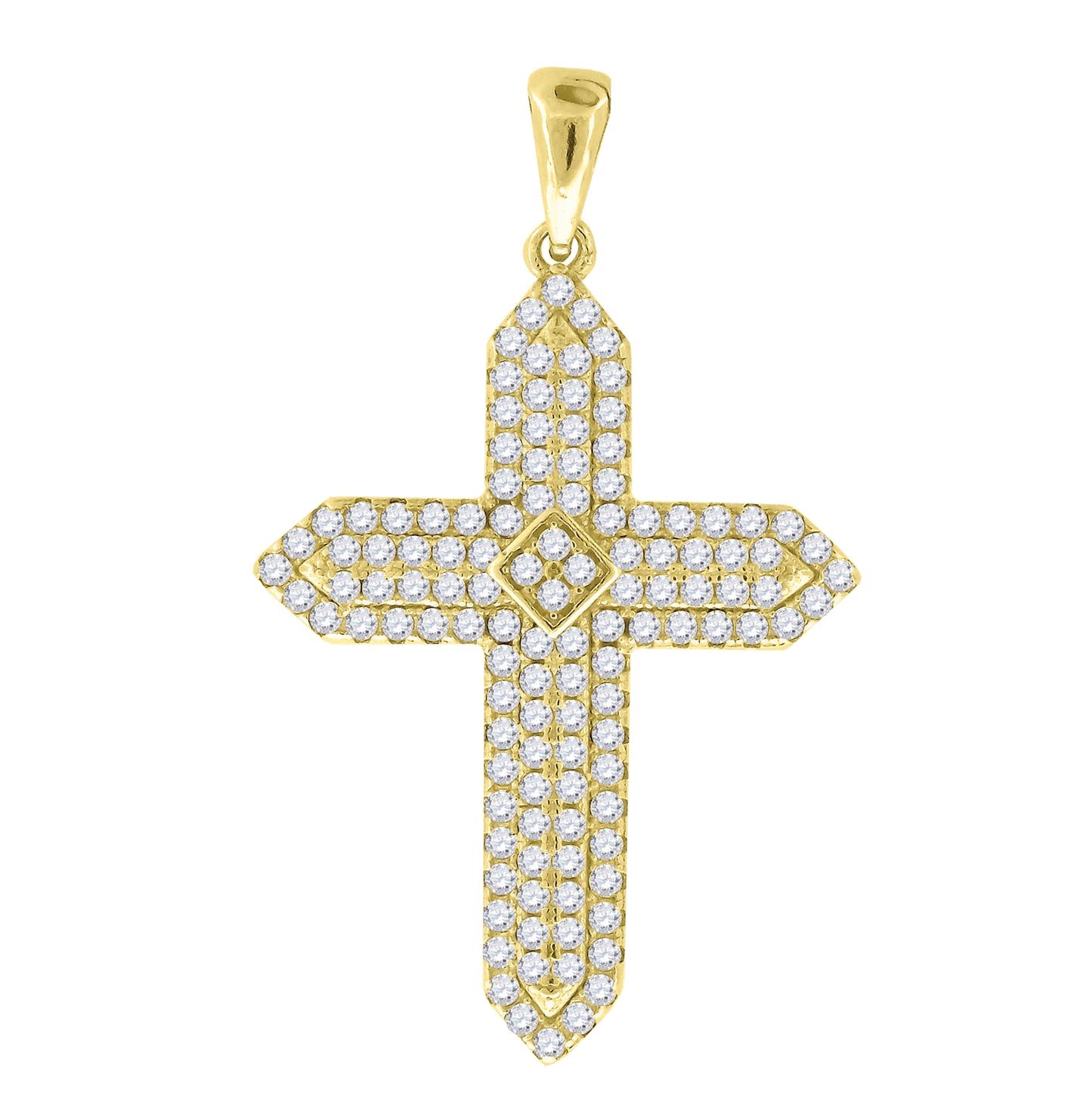 Sterling Silver Yellow-Tone Mens Cubic Zirconia Passion Cross Religious Charm Pendant