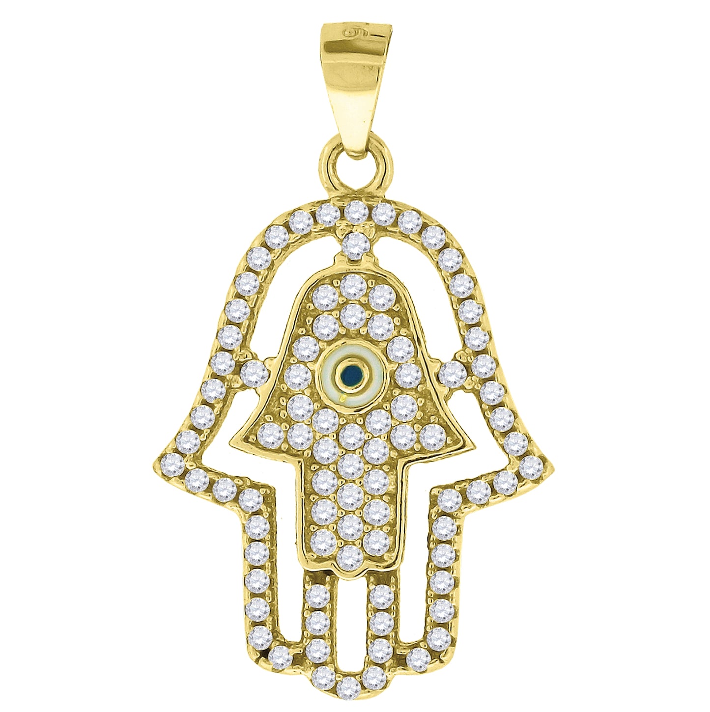 Sterling Silver Yellow-Tone Mens Cubic Zirconia Humsa Religious Charm Pendant