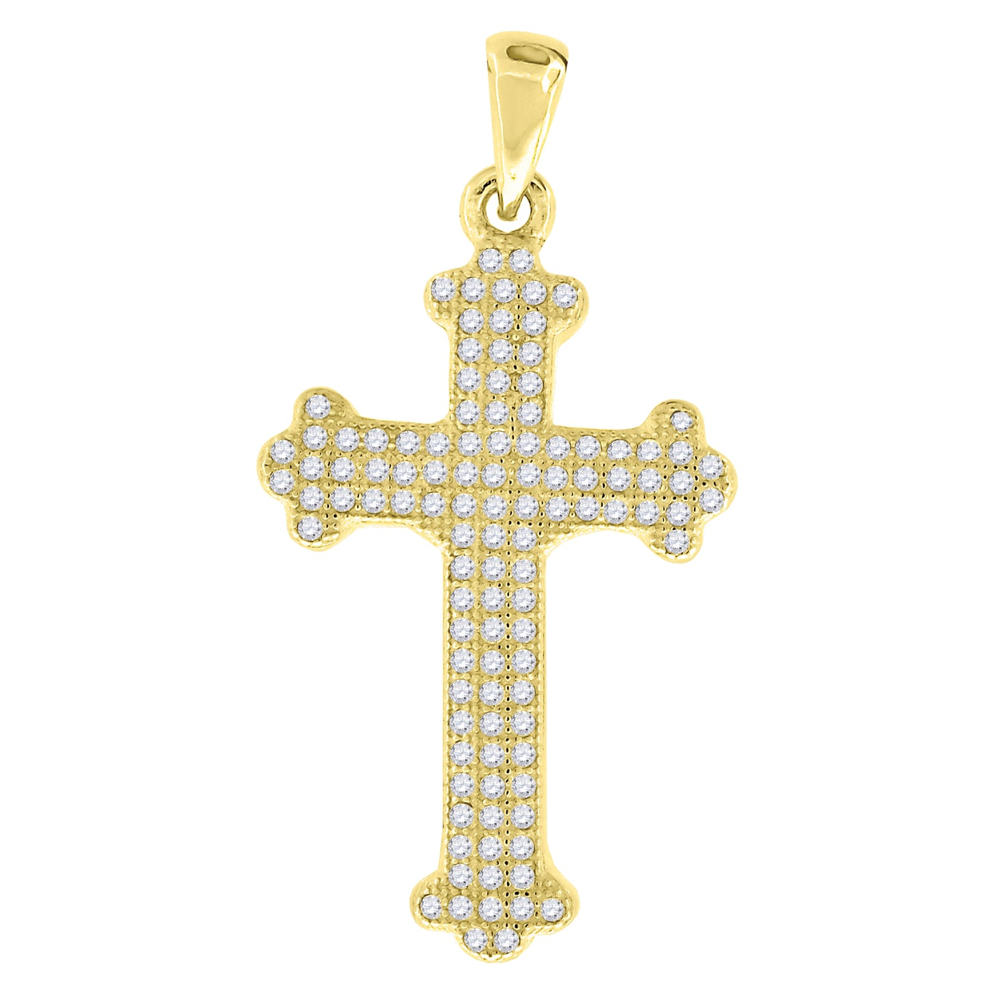 Sterling Silver Yellow-Tone Mens Cubic Zirconia Budded Cross Religious Charm Pendant