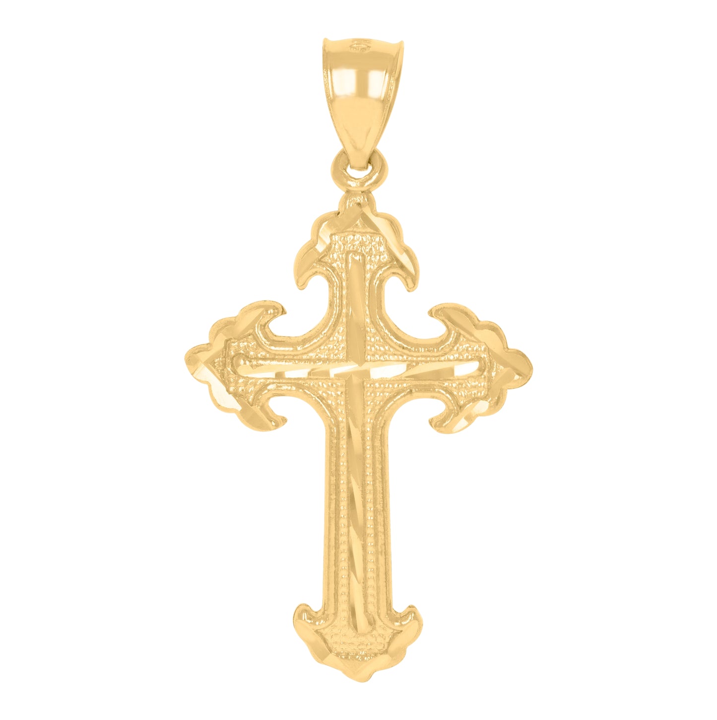 10K Yellow Gold Diamond-Cut Mens Cross Religious Charm Pendant