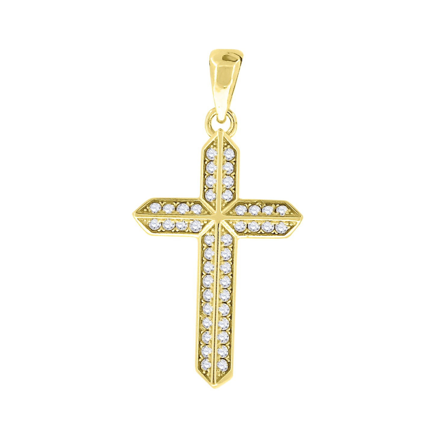 Sterling Silver Yellow-Tone Mens Cubic Zirconia Cross Religious Charm Pendant