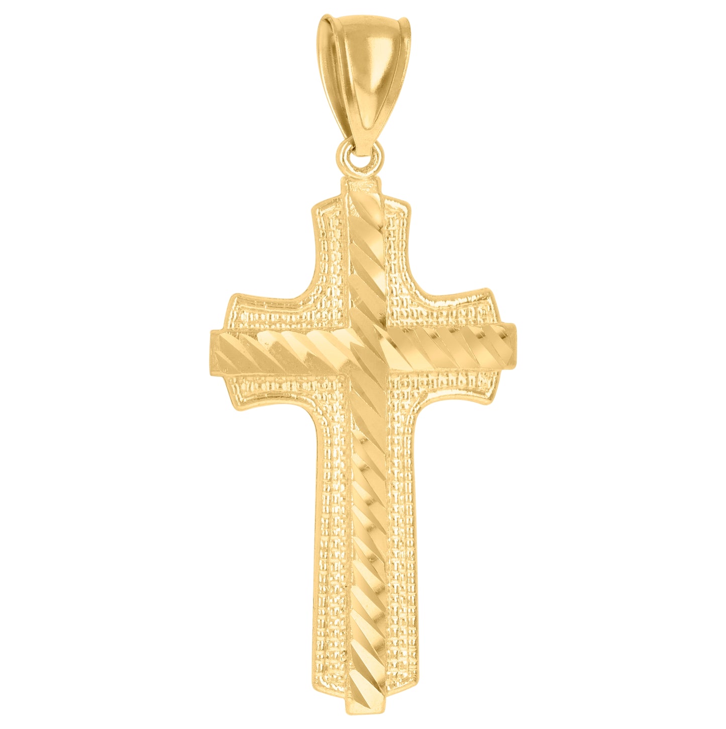 10K Yellow Gold Diamond-Cut Mens Cross Religious Charm Pendant