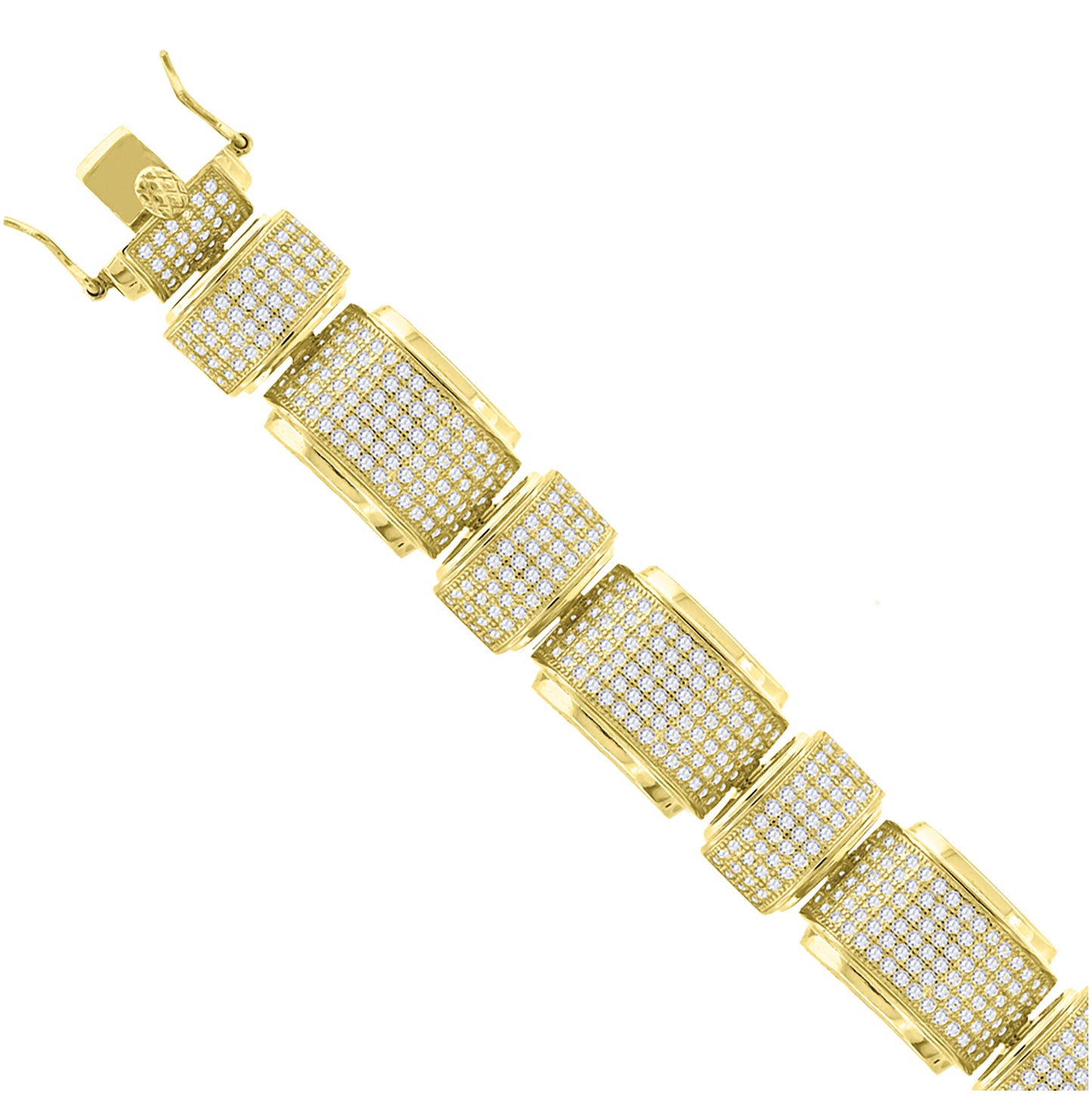 Sterling Silver Yellow-Tone Men Micropave Cubic Zirconia Link Bracelet
