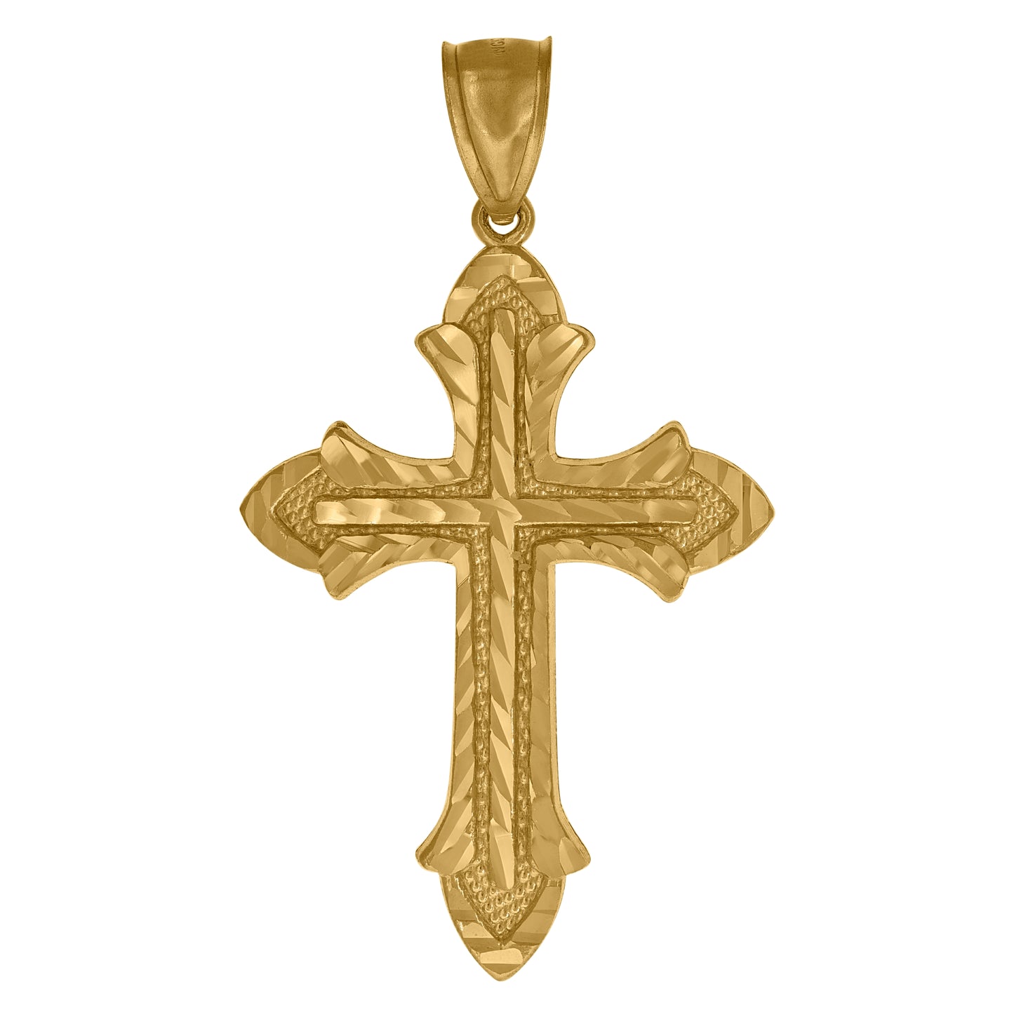 10K Yellow Gold Diamond-Cut Mens Cross Religious Charm Pendant
