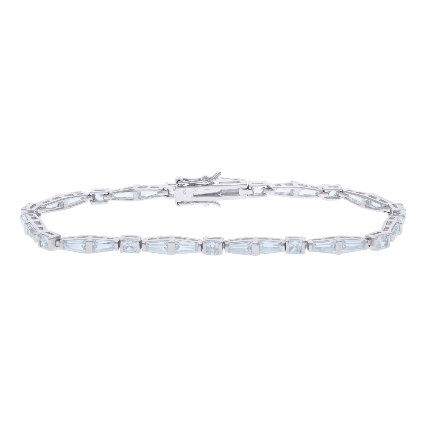 Sterling Silver Womens Baguette & Princess Cut Cubic Zirconia Link Bracelet