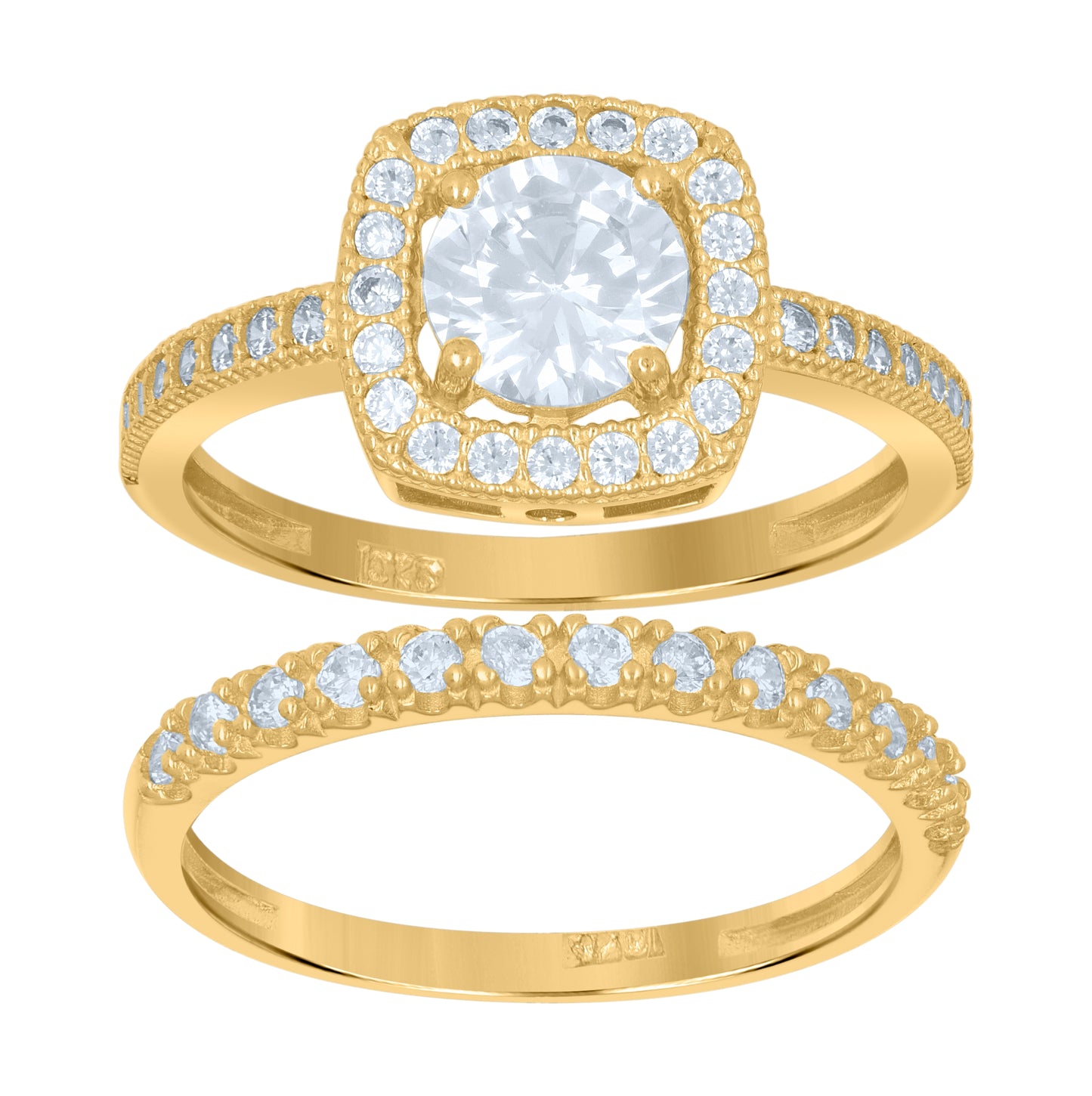 10K Two-Tone Gold Womens Princess-Cut Cubic Zirconia Halo Bridal Ring Set