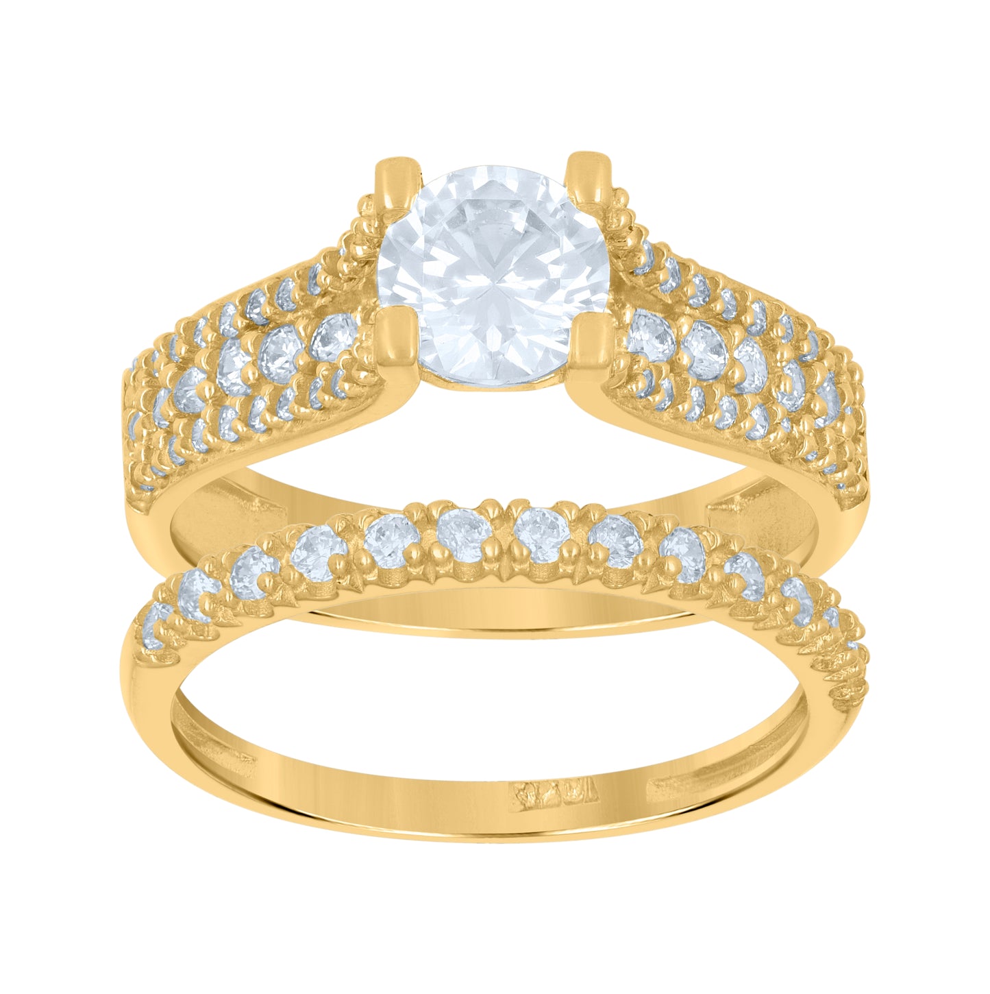 10K Two-Tone Gold Womens Round Cubic Zirconia Bridal Ring Set
