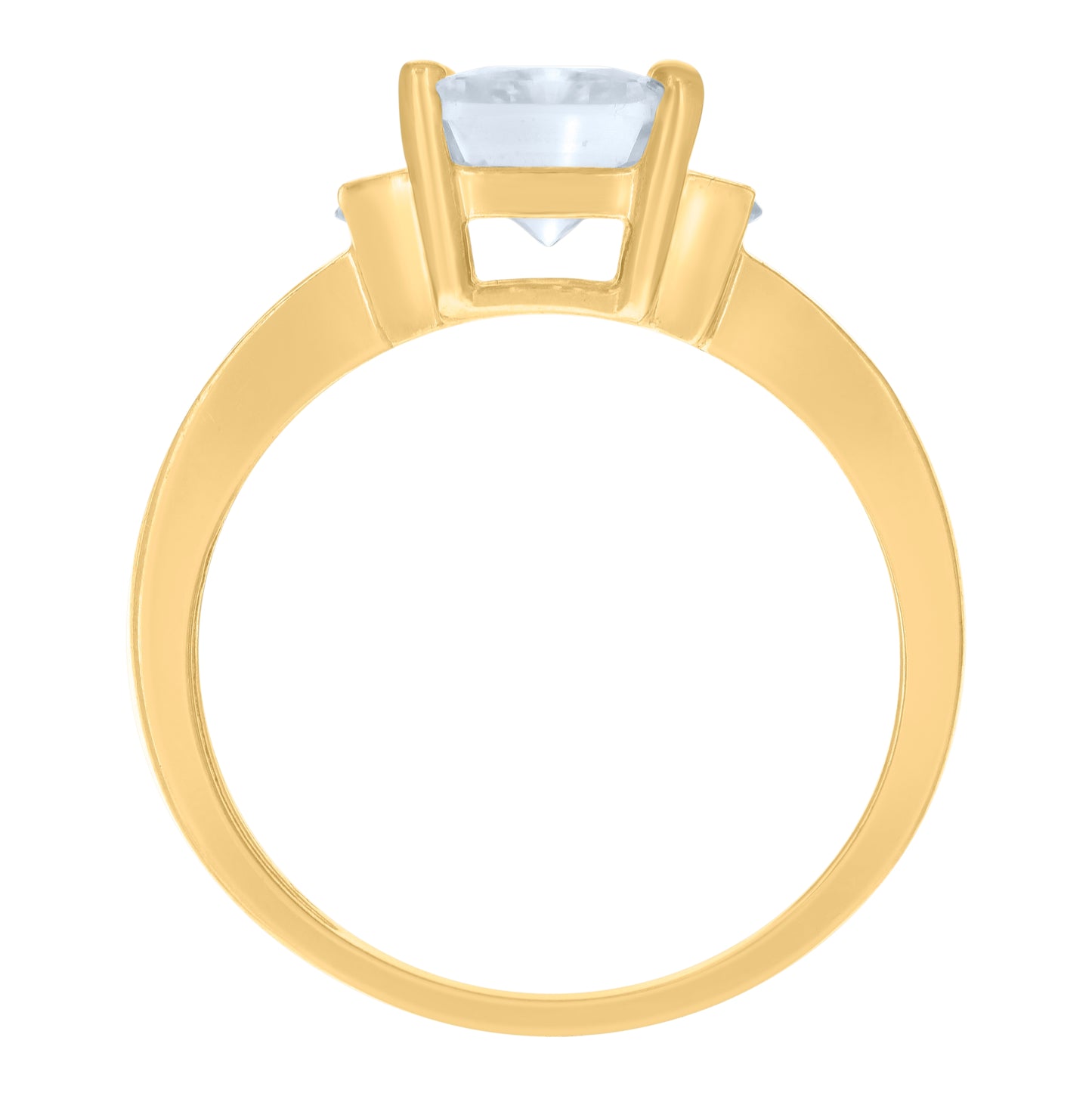 10K Yellow Gold Women Baguette/Emerald-Cut Round Cubic-Zirconia Fashion Ring
