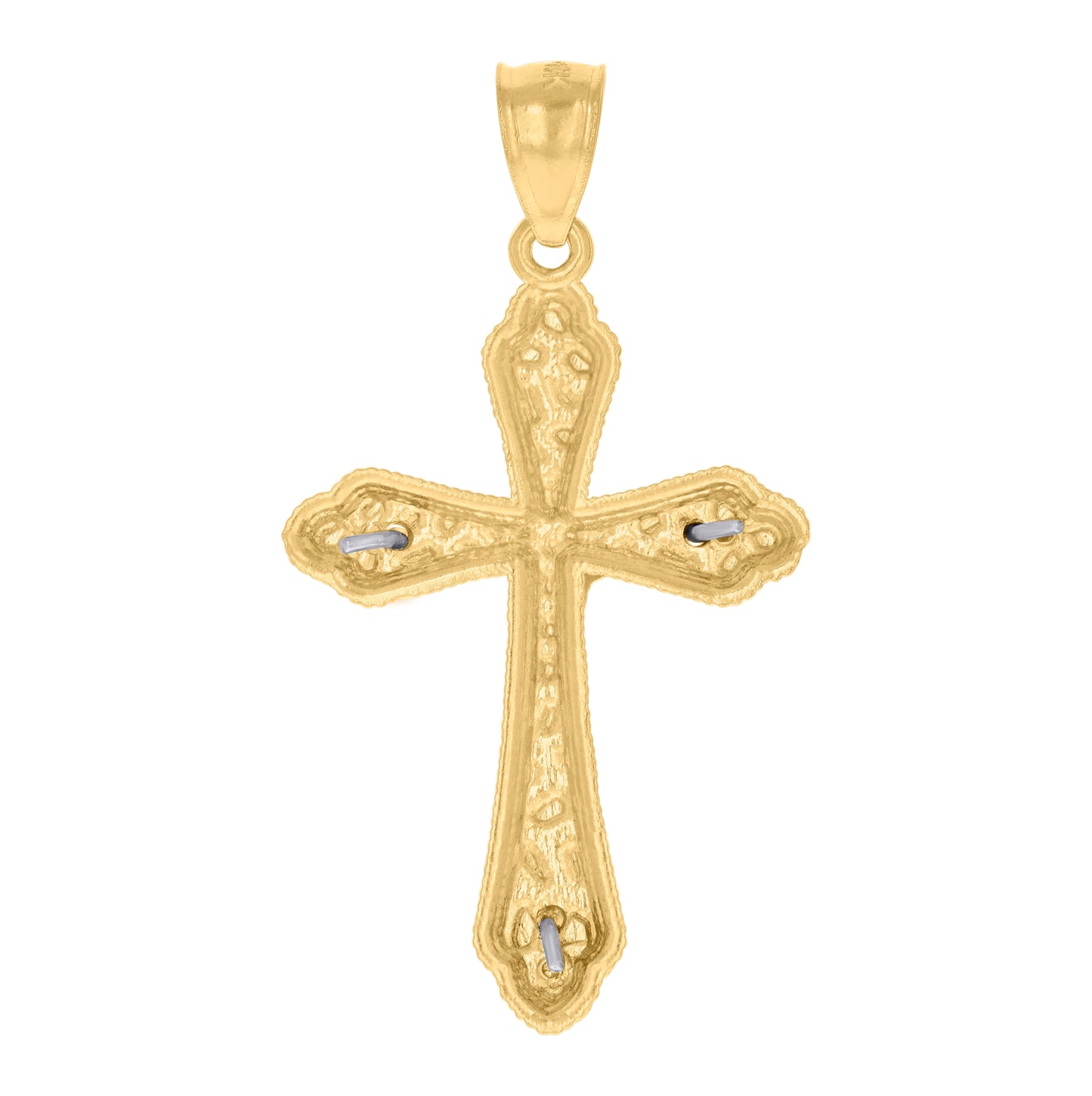 10K Gold Two-Tone Diamond-Cut Mens Cross Crucifix Religious Charm Pendant