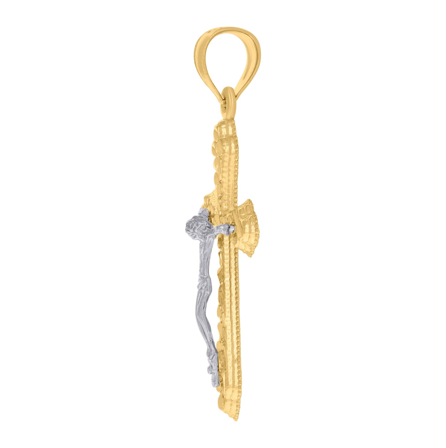 10K Gold Two-Tone Diamond-Cut Mens Cross Crucifix Religious Charm Pendant