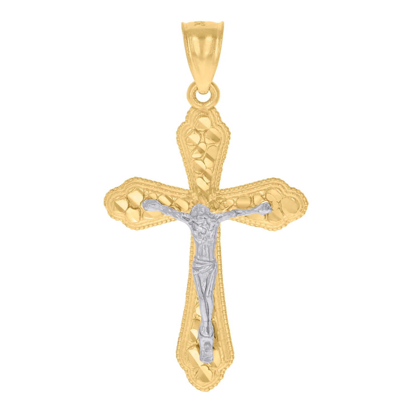 10K Gold Two-Tone Diamond-Cut Mens Cross Crucifix Religious Charm Pendant
