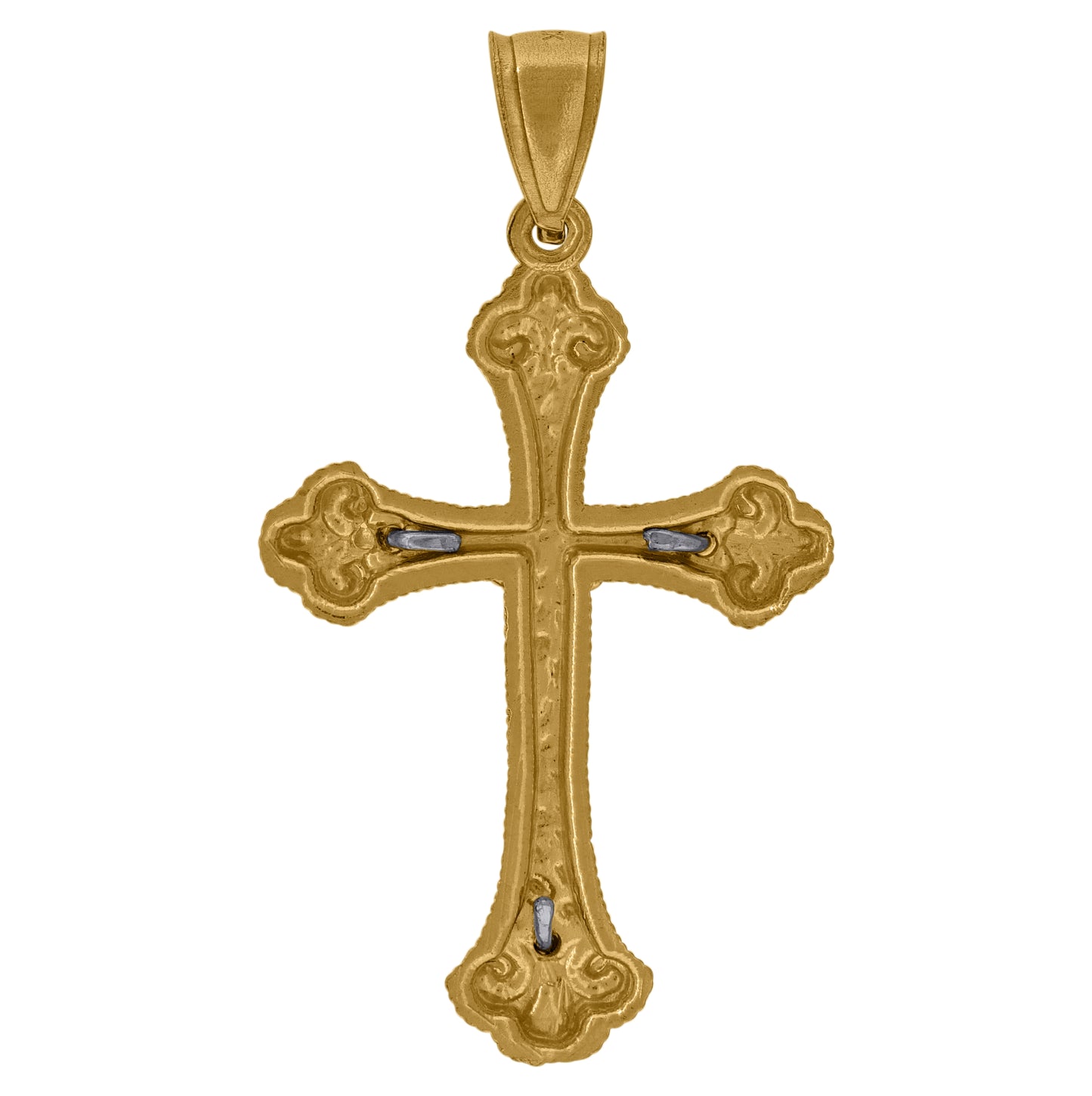 10K Two-Tone Gold Mens Women Nugget Textured Crucifix Cross Religious Charm Pendant