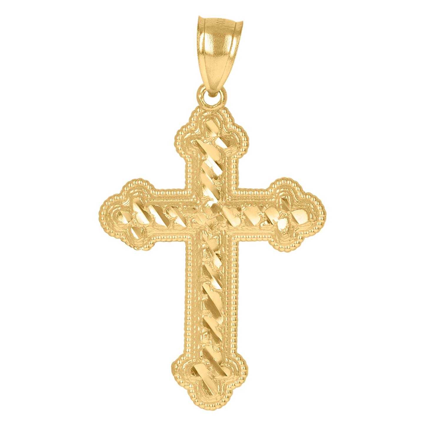 10K Yellow Gold Mens Women Nugget Textured Cross Religious Charm Pendant