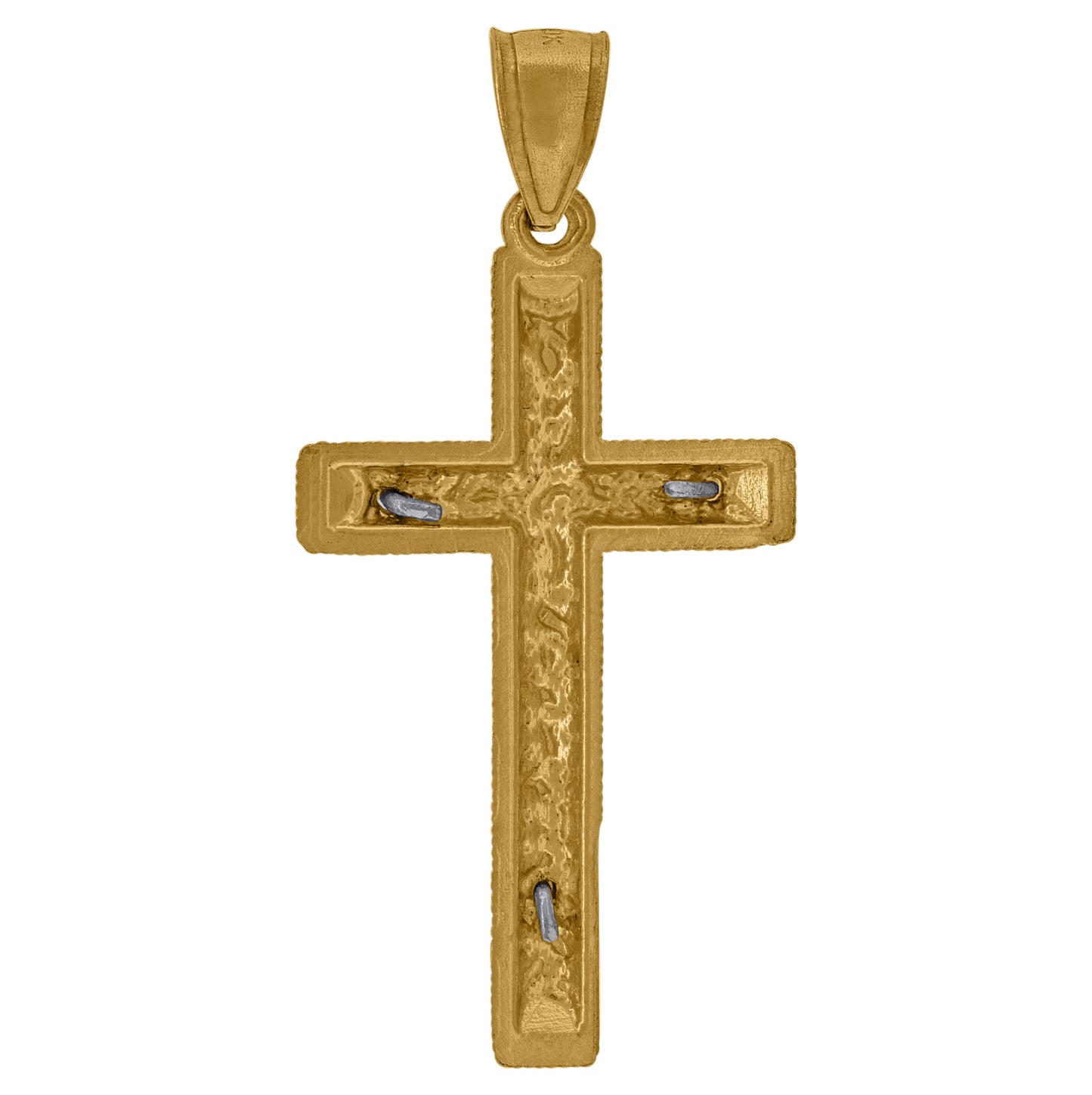 10K Two-Tone Gold Mens Women Nugget Textured Crucifix Cross Religious Charm Pendant
