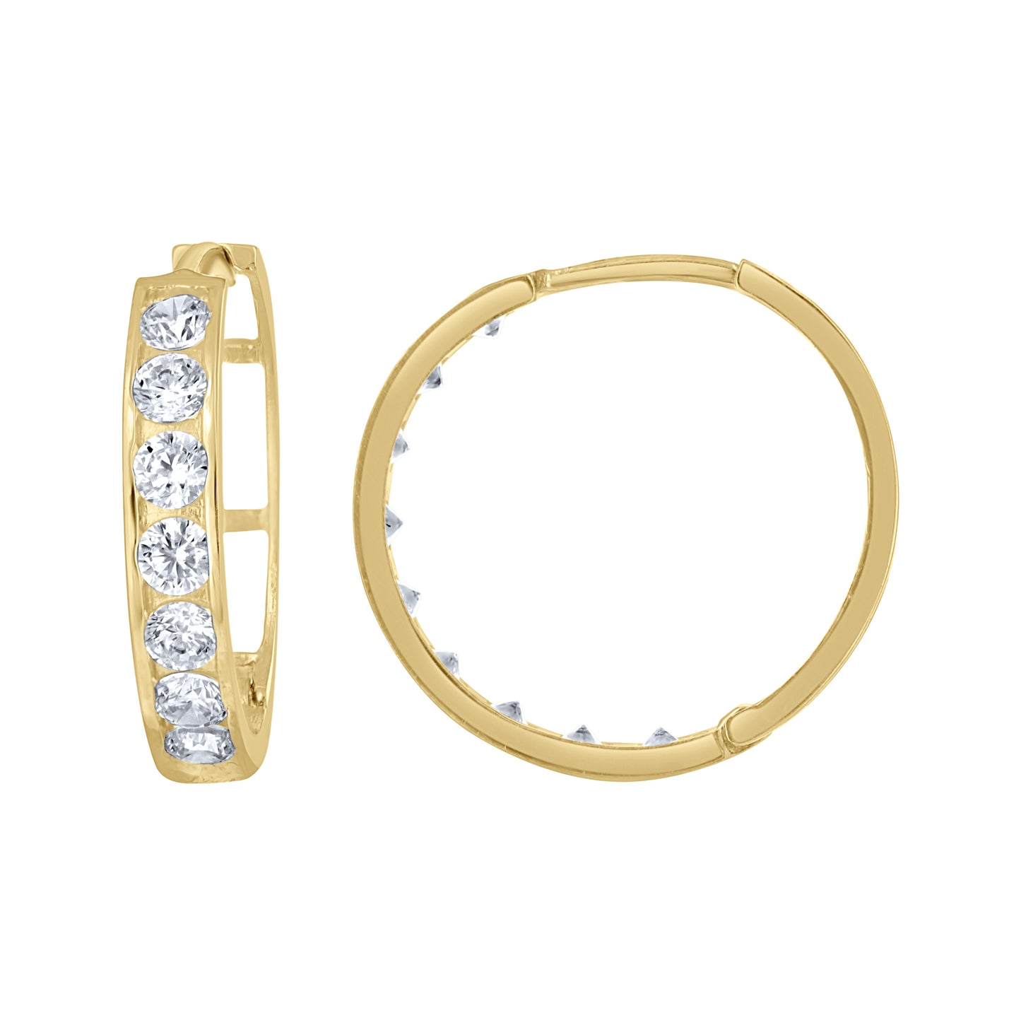 10K Yellow Gold Womens Single Row Cubic-Zirconia Cubic Zirconia Hoop Earrings