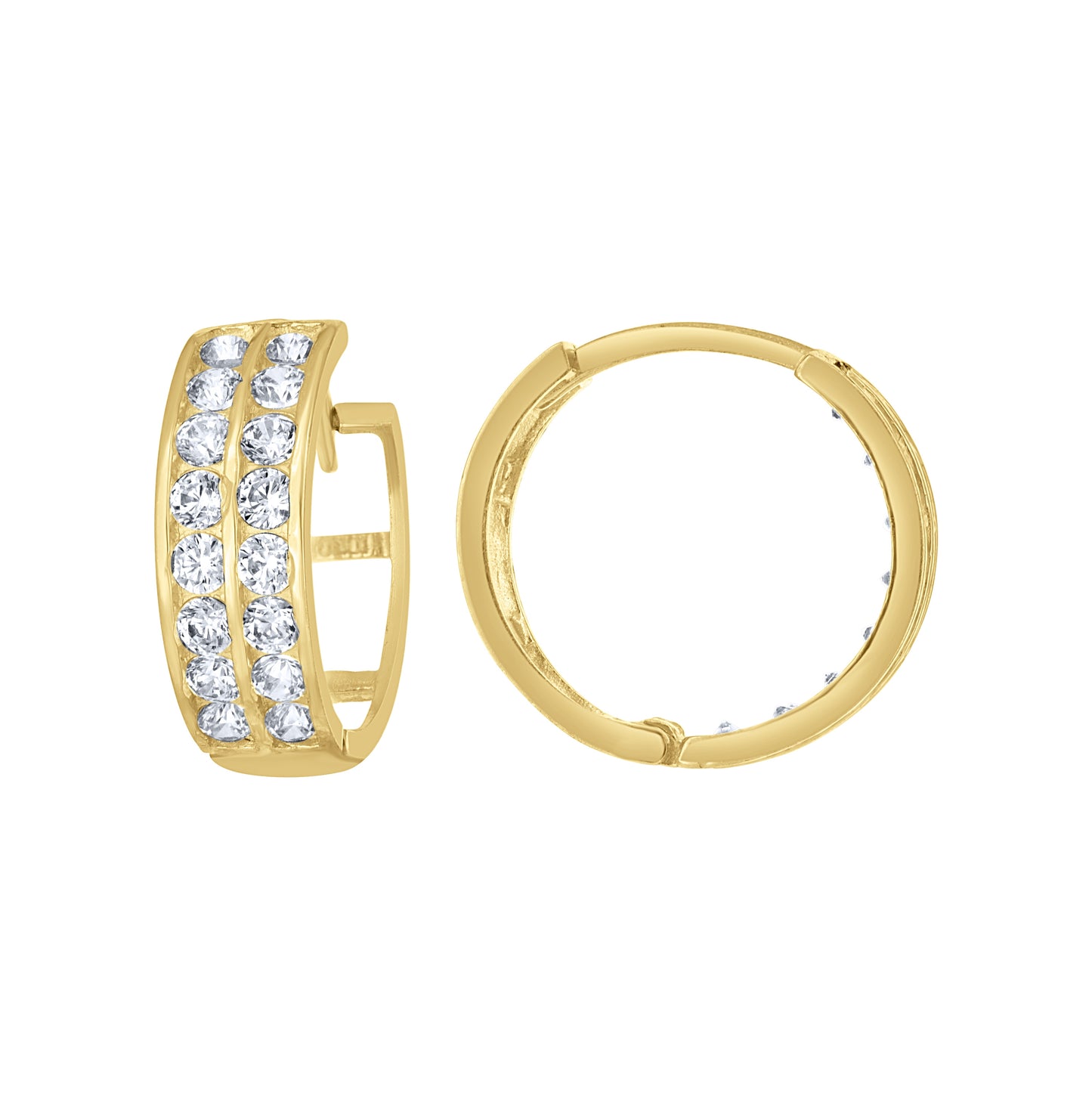 10K Yellow Gold Womens Cubic-Zirconia Cubic Zirconia Double Row Hoop Earrings