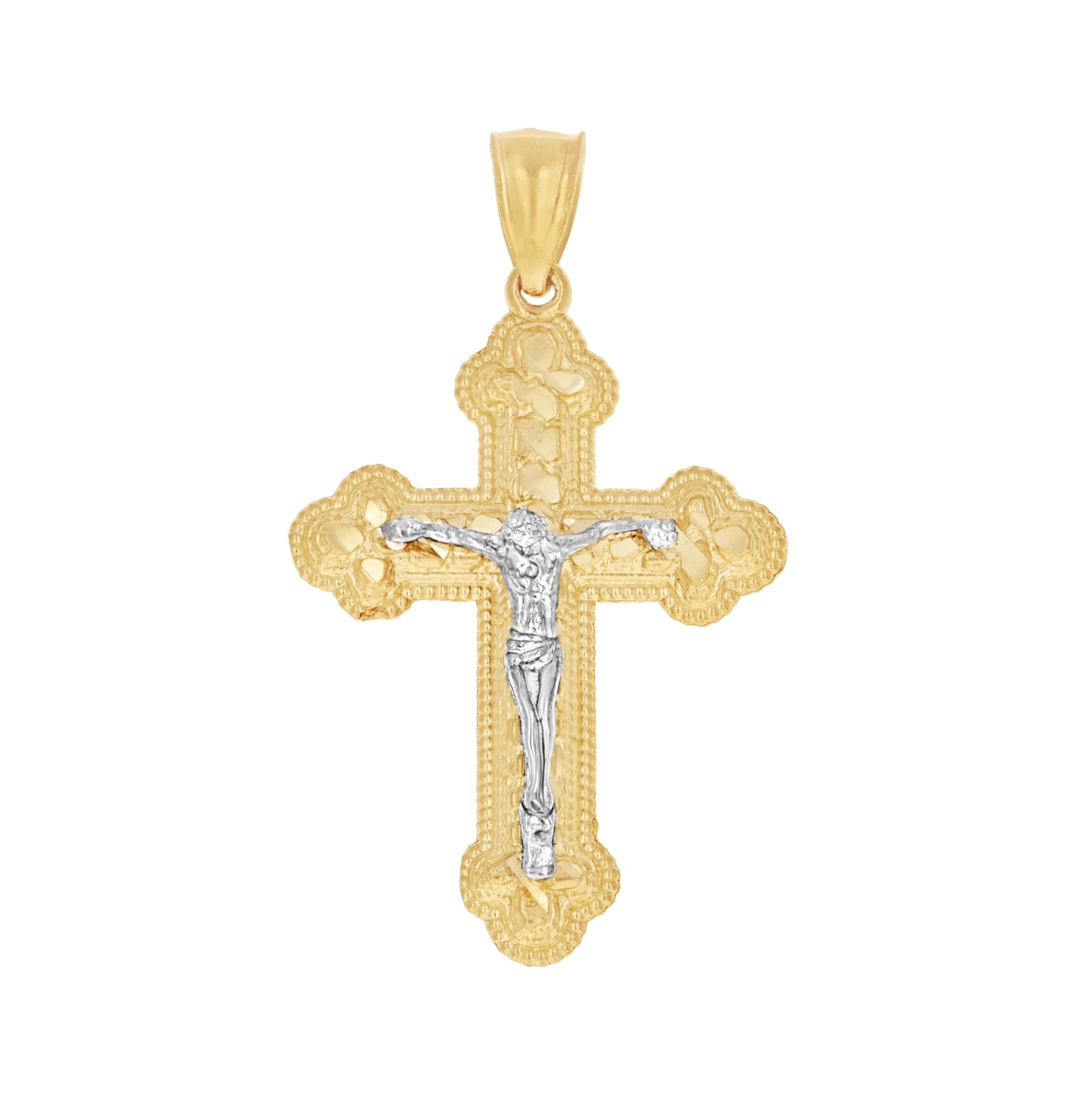 10K Gold Two-Tone Diamond-Cut Mens Cross Crucifix Religious Charm Pendant