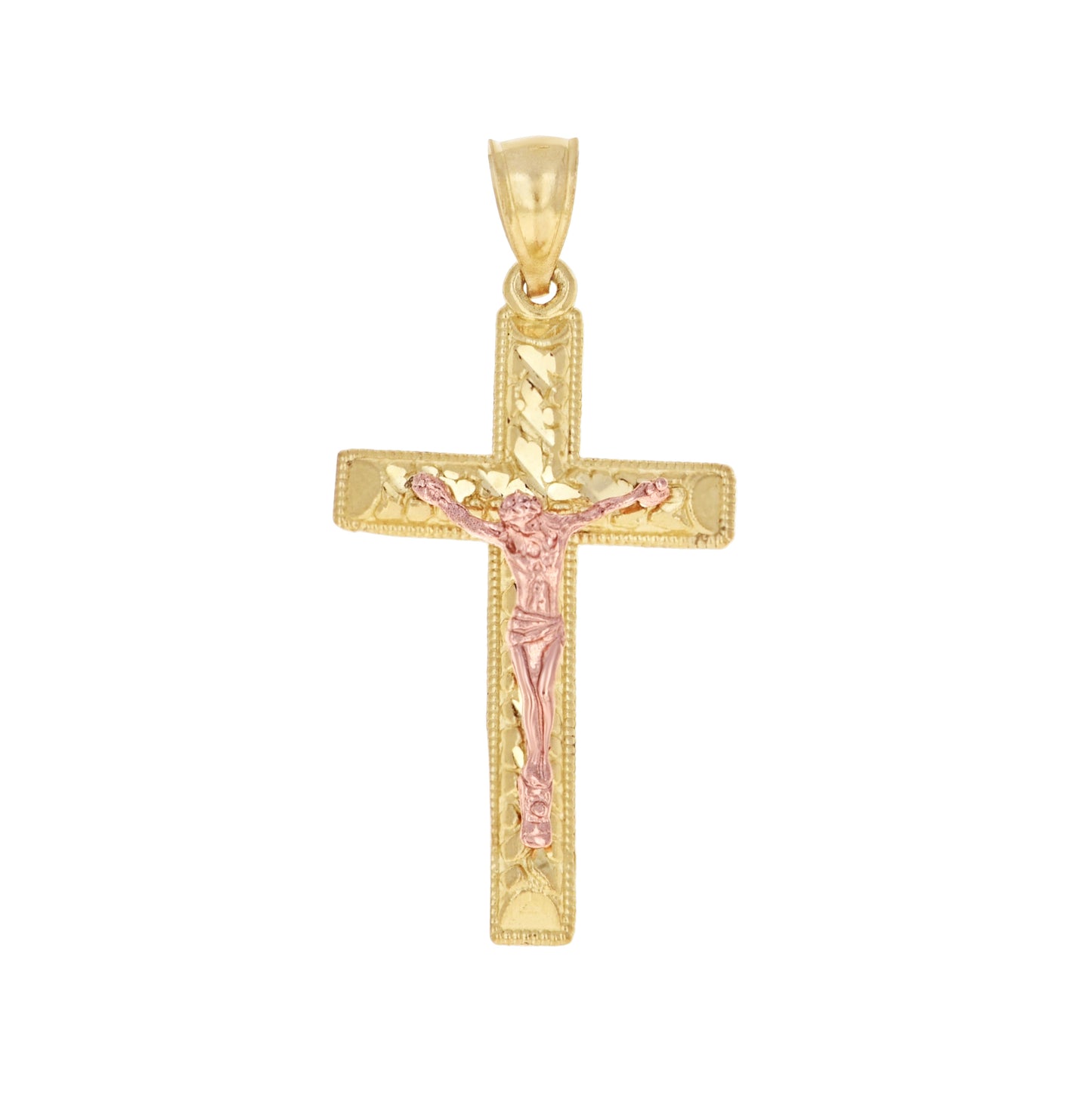 10K Gold Two-Tone Diamond-Cut Mens Cross Crucifix Religious Charm Pendant