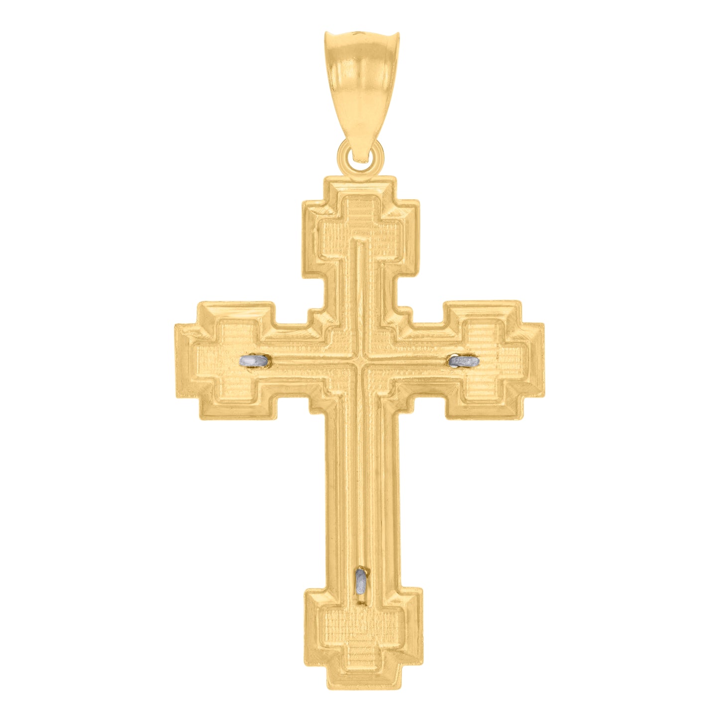 10K Gold Two-Tone Diamond-Cut Mens Cross Crucifix Religious Charm Pendant