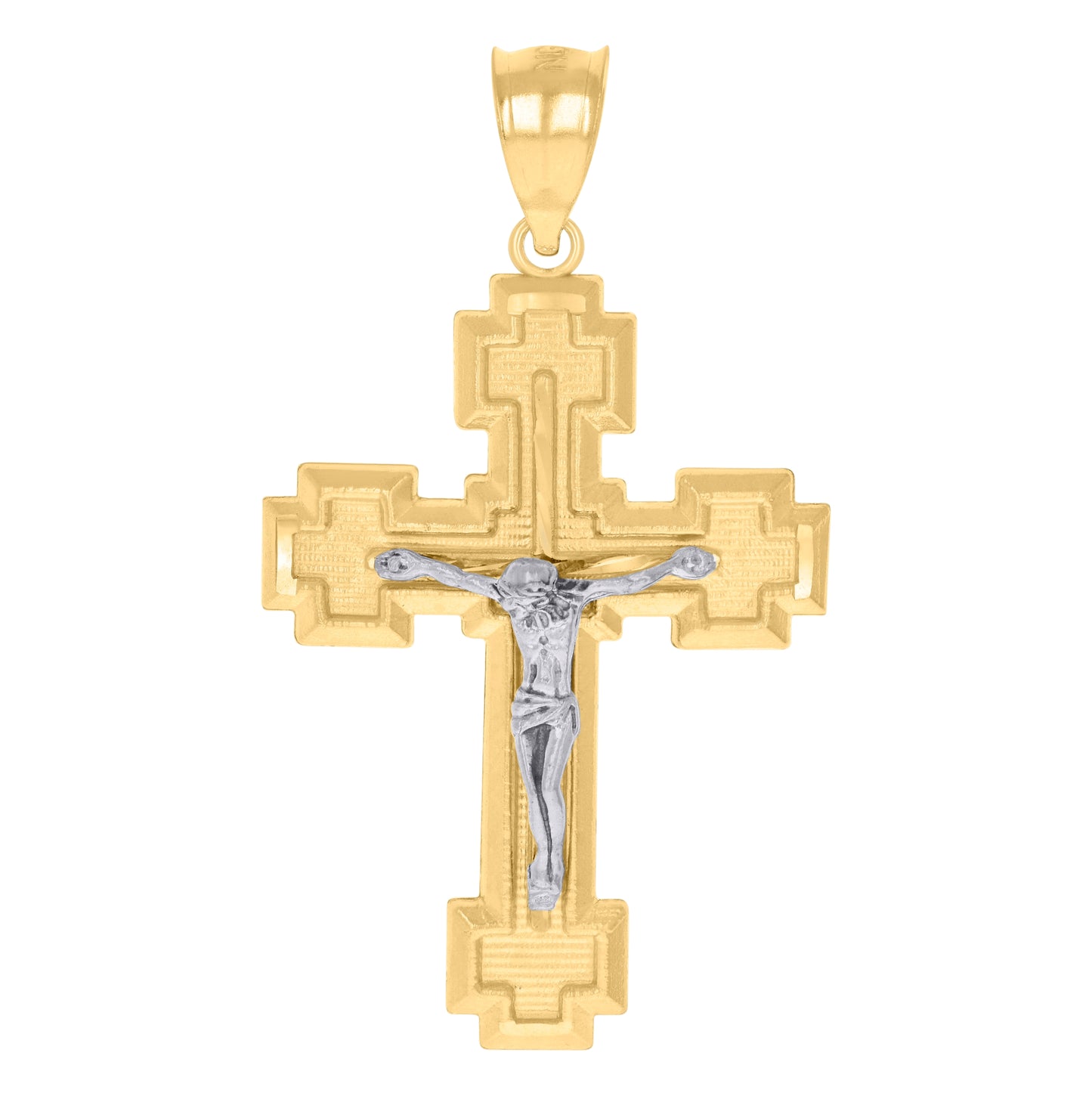 10K Gold Two-Tone Diamond-Cut Mens Cross Crucifix Religious Charm Pendant