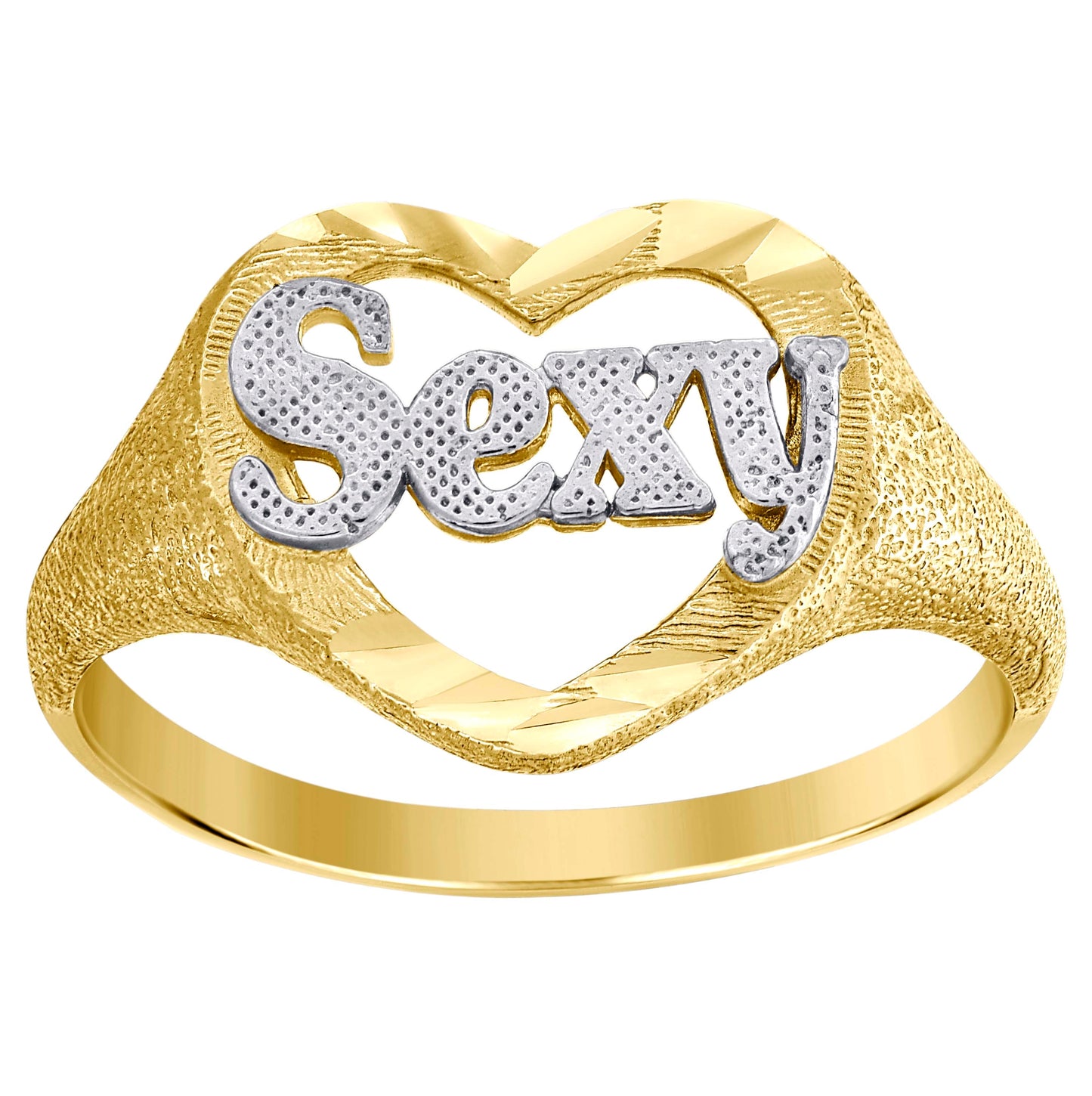 10K Gold Womens Two-Tone Diamond Cut Sexy Heart Band Ring
