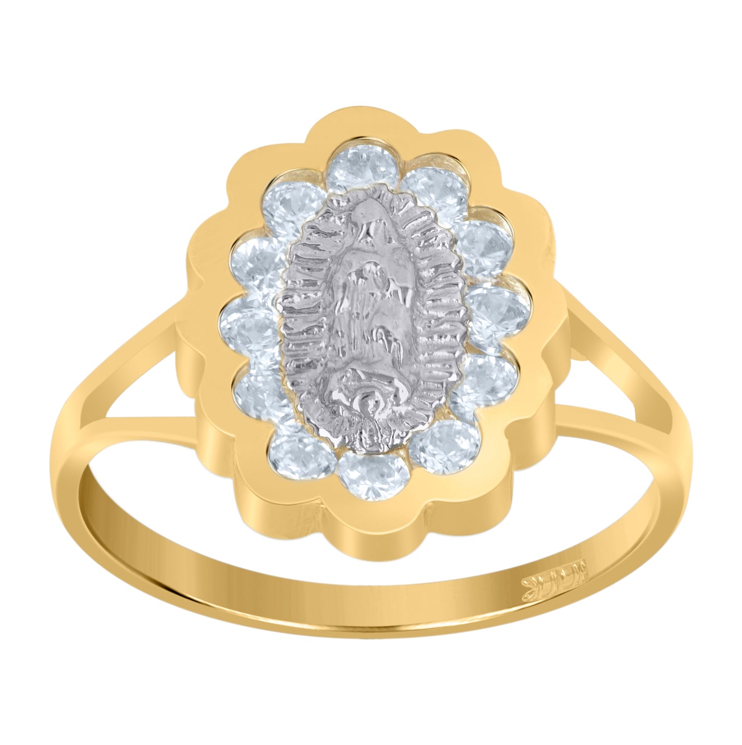 10K Two-Tone Gold Womens Round Cubic Zirconia Cubic-Zirconia Lady Of Guadalupe Religious Ring
