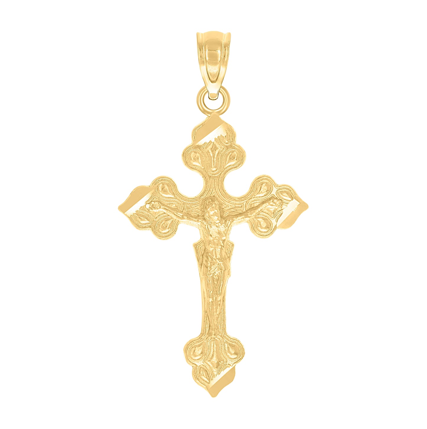 10K Yellow Gold Diamond-Cut Unisex Cross Crucifix Religious Charm Pendant