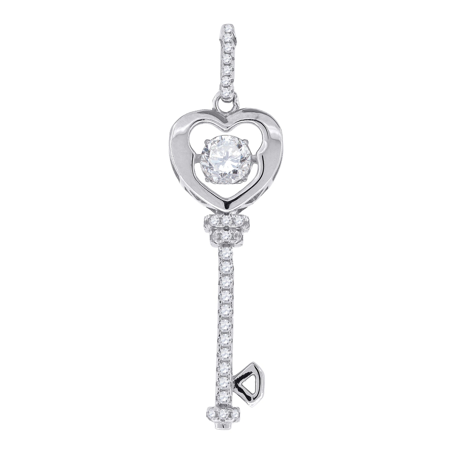 Sterling Silver Womens Sparkling Cubic Zirconia In Heart Key Pendant Charm