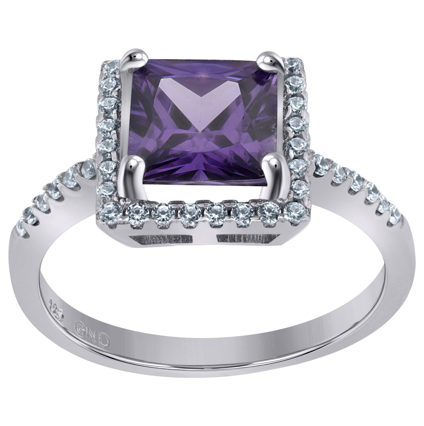 Sterling Silver Womens Purple Princess Cut Cubic Zirconia Fashion Bridal Anniversary Wedding Engagement Band Ring