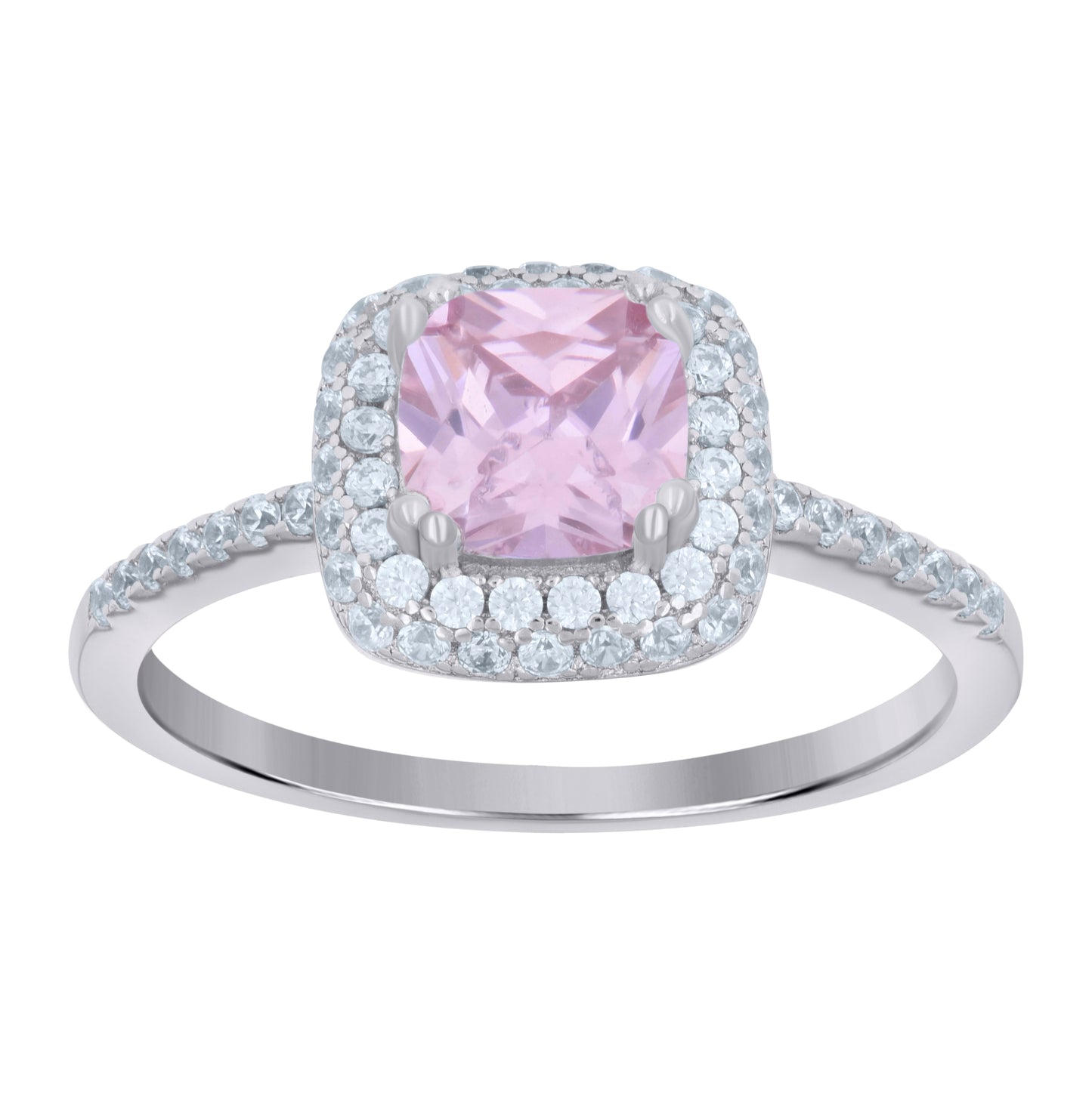 Sterling Silver Womens Pink Cubic Zirconia Halo Bridal Anniversary Wedding Engagement Band Ring