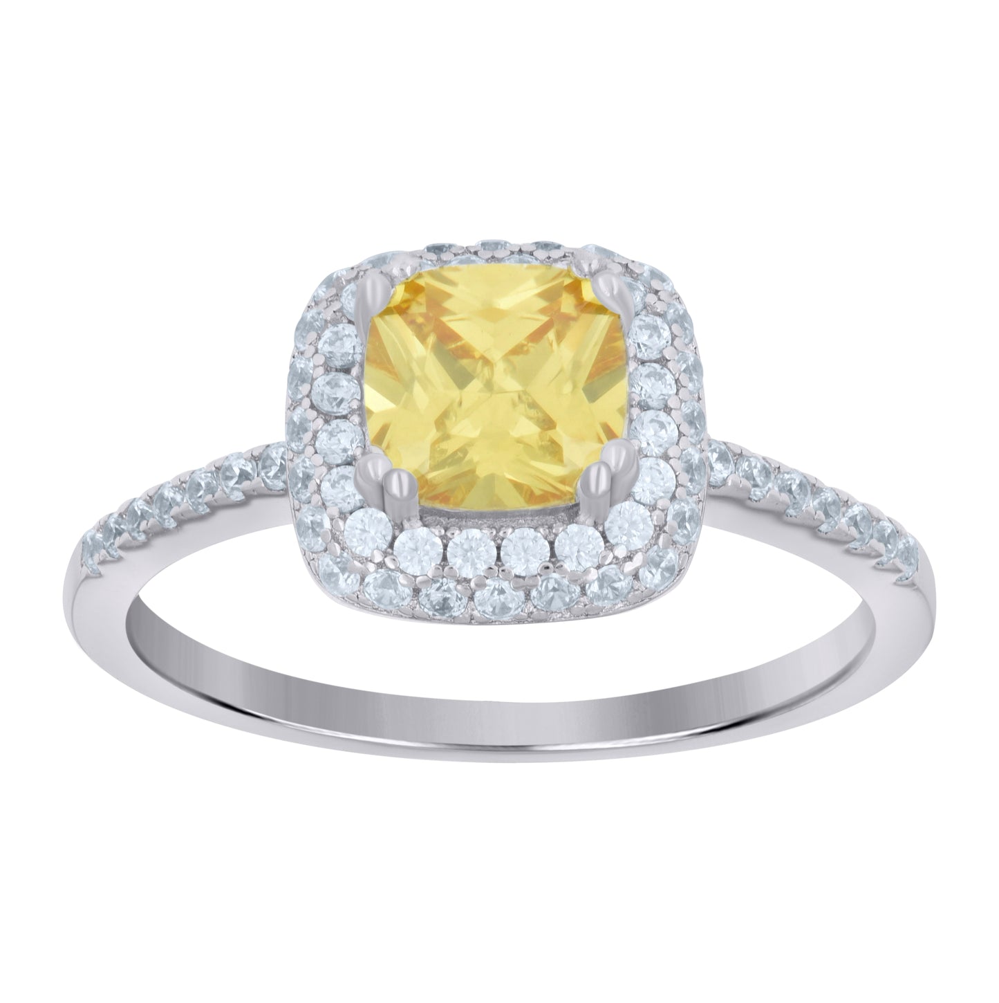 Sterling Silver Womens Yellow Cubic Zirconia Halo Bridal Anniversary Wedding Engagement Band Ring