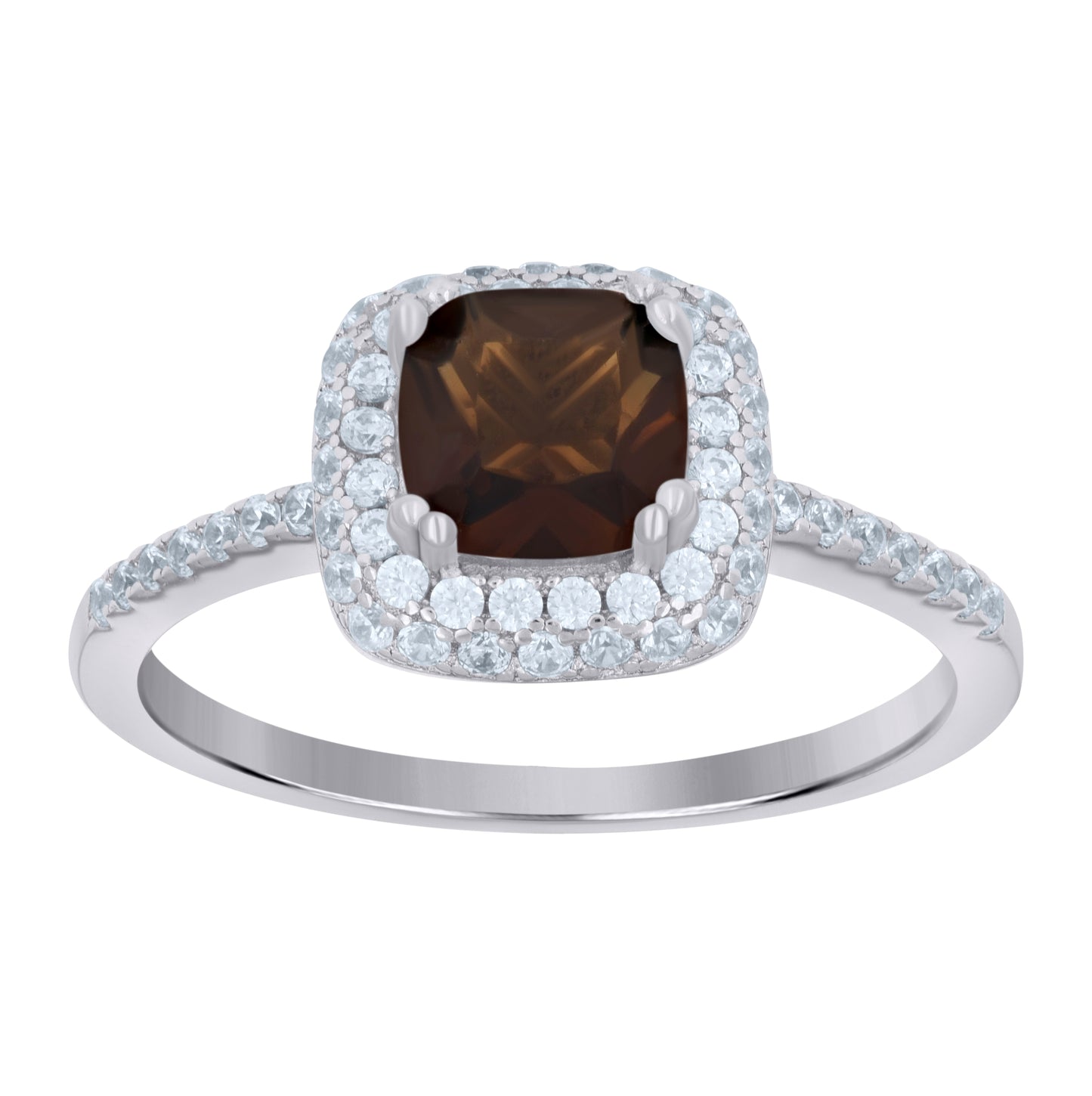 Sterling Silver Womens Brown Cubic Zirconia Halo Bridal Anniversary Wedding Engagement Band Ring