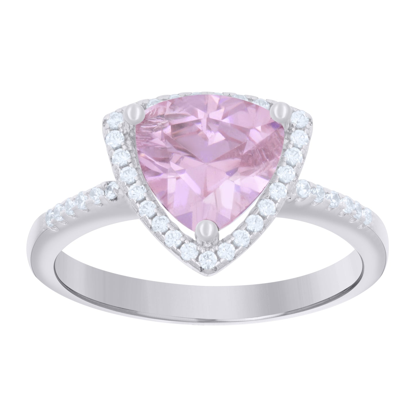 Sterling Silver Womens Pink Trillion Cubic Zirconia Fashion Bridal Anniversary Wedding Engagement Band Ring
