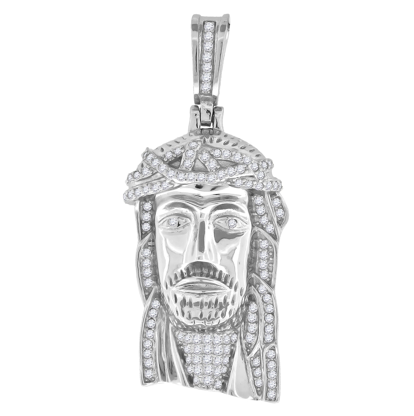 Sterling Silver Mens Cubic-Zirconia Jesus Religious Charm Pendant