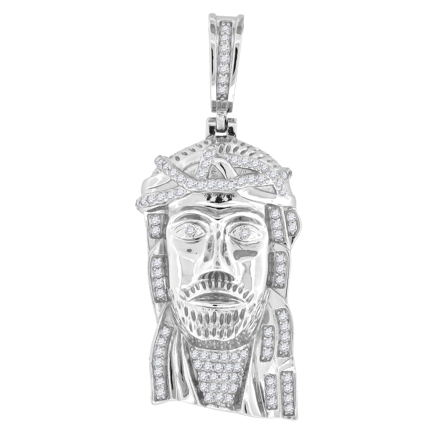 Sterling Silver Mens Cubic-Zirconia Jesus Religious Charm Pendant
