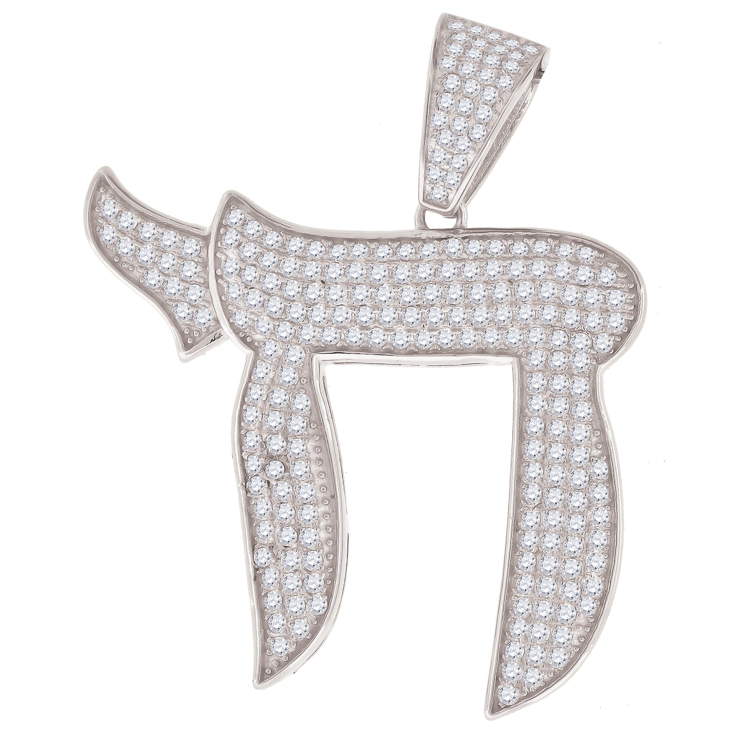 Sterling Silver Mens Cubic-Zirconia Chai Symbol Charm Pendant