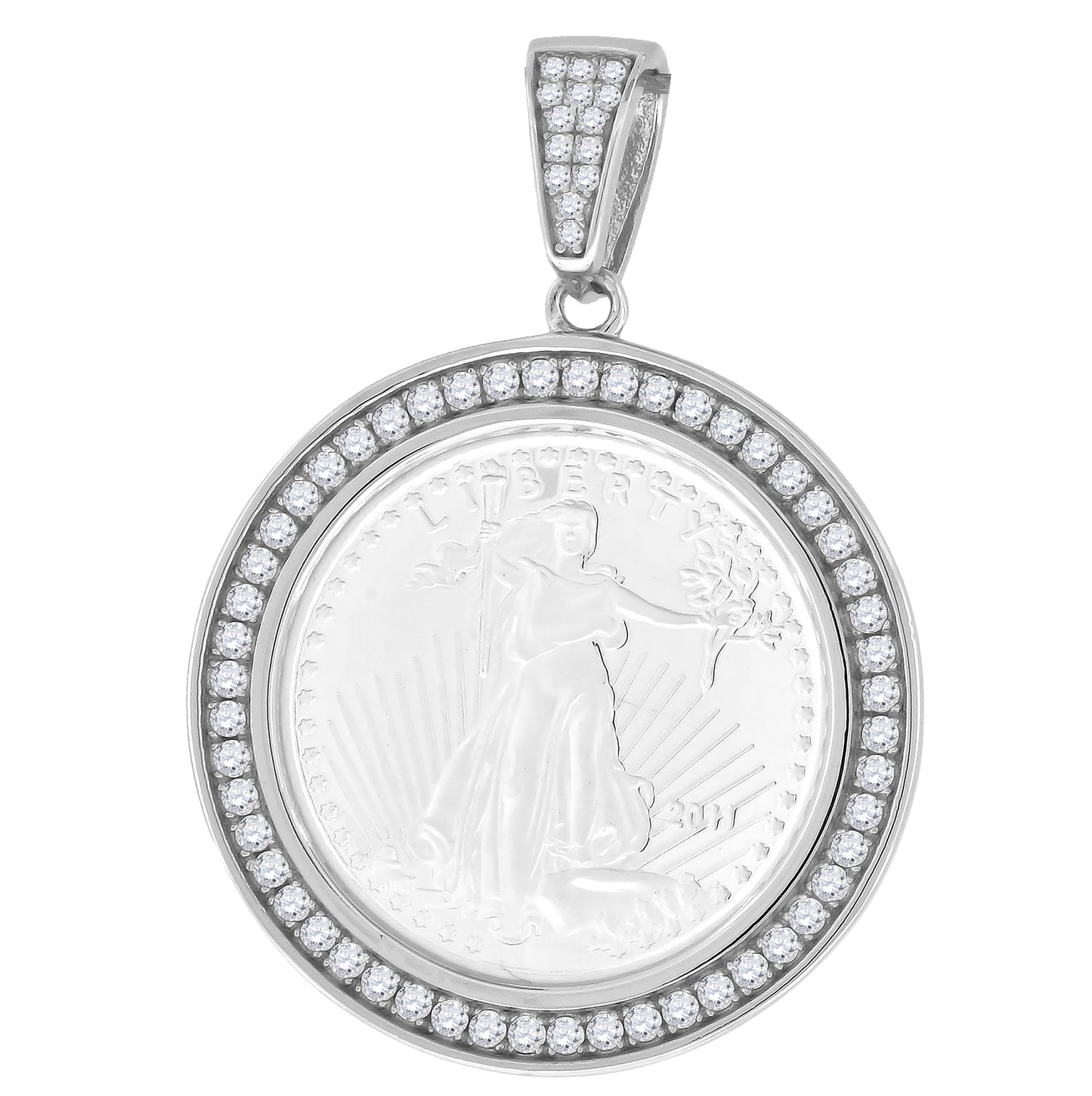 Sterling Silver Mens Cubic-Zirconia Medallion Lady Liberty Symbol Religious Charm Pendant