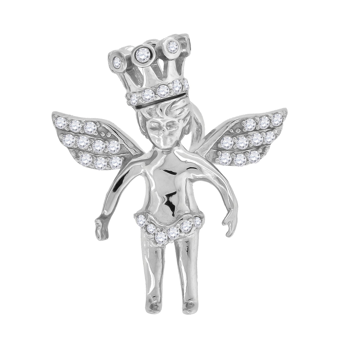 Sterling Silver Mens Cubic-Zirconia Angel Religious Charm Pendant