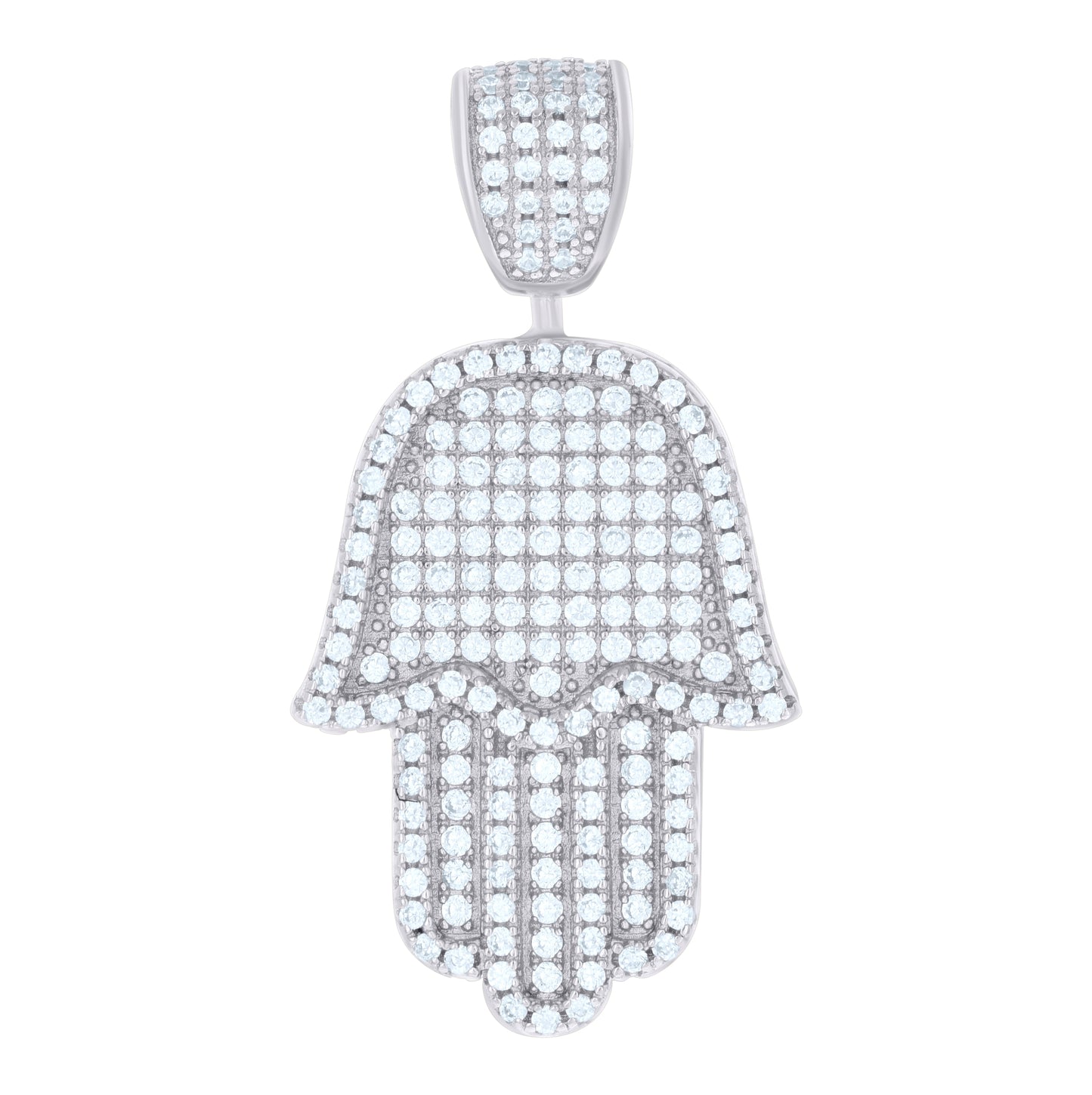 Sterling Silver Mens Cubic Zirconia Religious Hamsa Charm Pendant