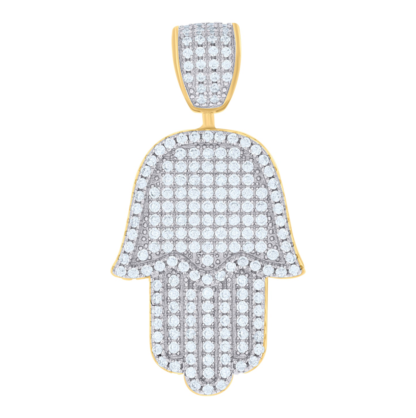 Sterling Silver Mens Cubic Zirconia Religious Hamsa Charm Pendant