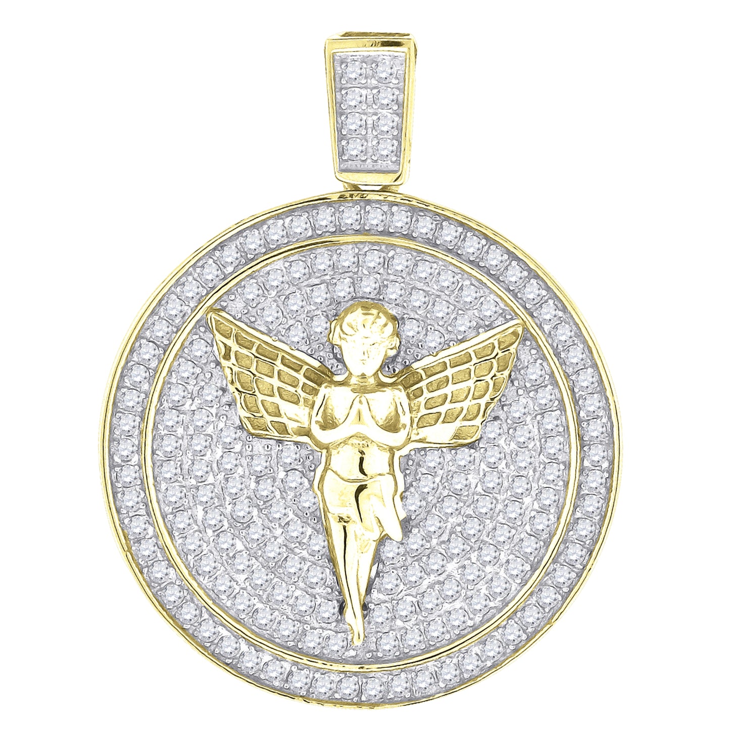 Sterling Silver Yellow-Tone Cubic Zirconia Angel Medallion Mens Pendant Charm