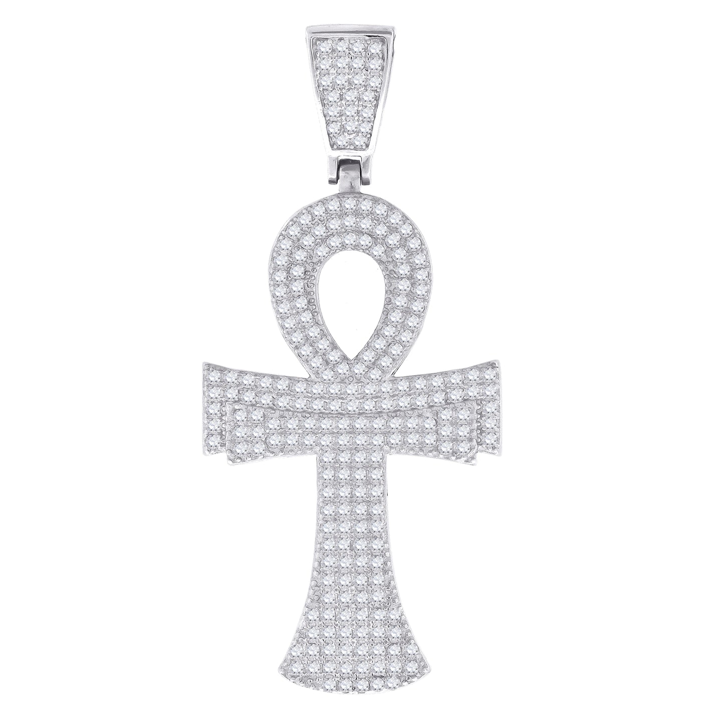Sterling Silver Unisex Cubic Zirconia Ankh Cross Religious Charm Pendant