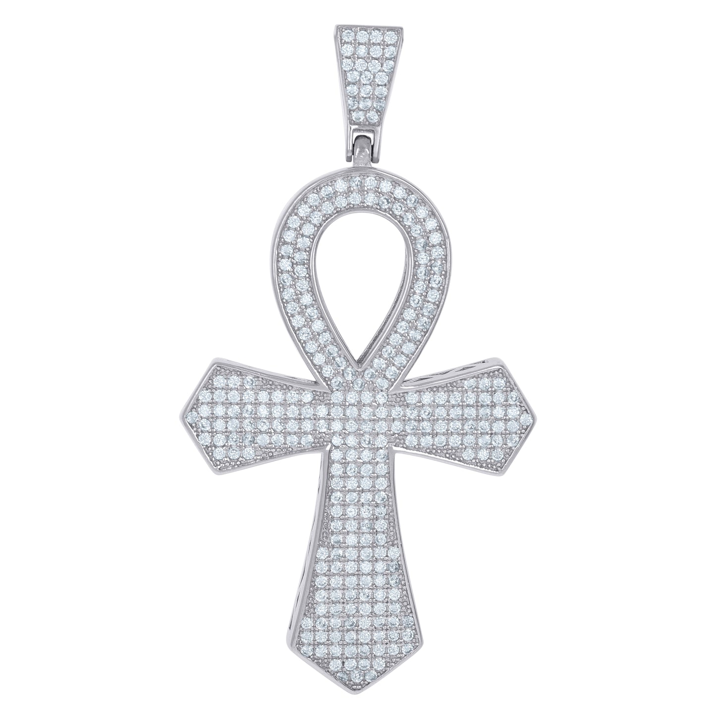 Sterling Silver Unisex Cubic Zirconia Ankh Cross Religious Charm Pendant