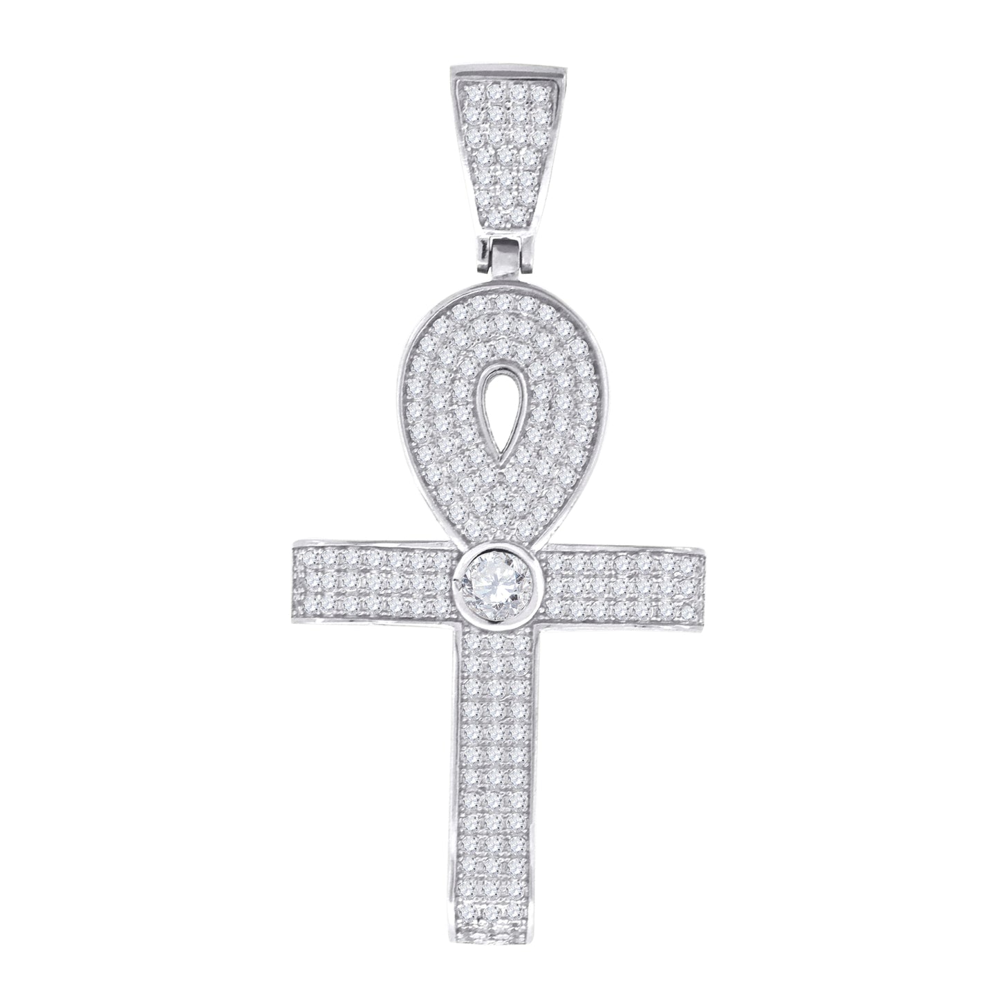 Sterling Silver Unisex Cubic Zirconia Ankh Cross Religious Charm Pendant