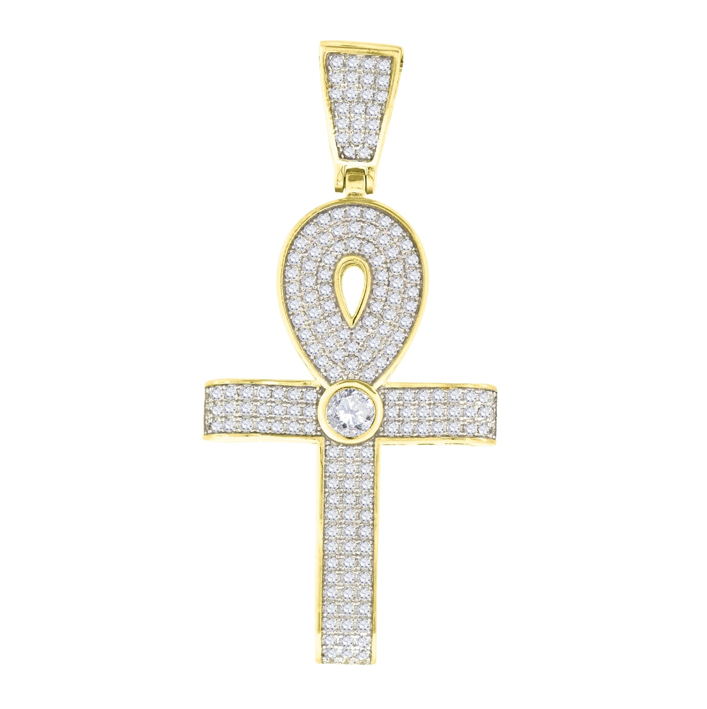 Sterling Silver Unisex Cubic Zirconia Ankh Cross Religious Charm Pendant