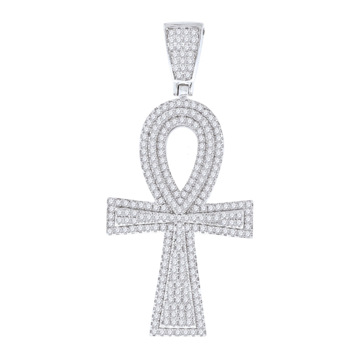 Sterling Silver Unisex Cubic Zirconia Ankh Cross Religious Charm Pendant
