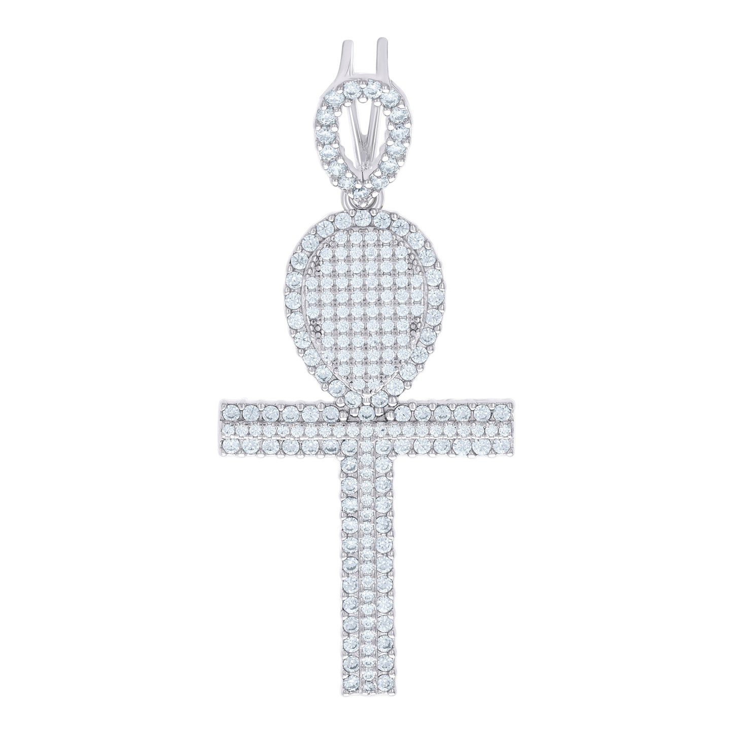 Sterling Silver Unisex Cubic Zirconia Ankh Cross Religious Charm Pendant