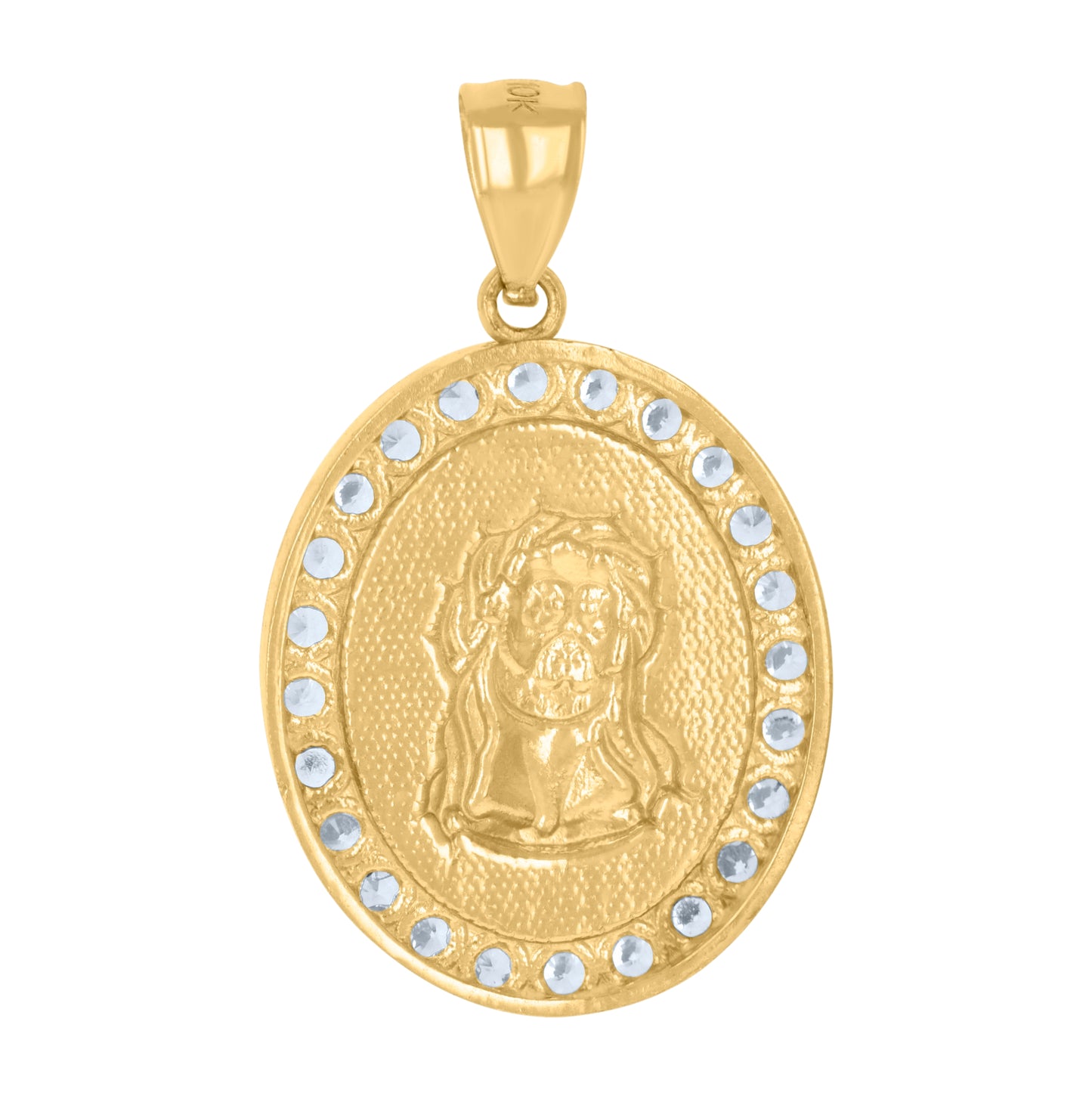 10K Yellow Gold Mens Cubic-Zirconia Medallion Jesus Religious Charm Pendant