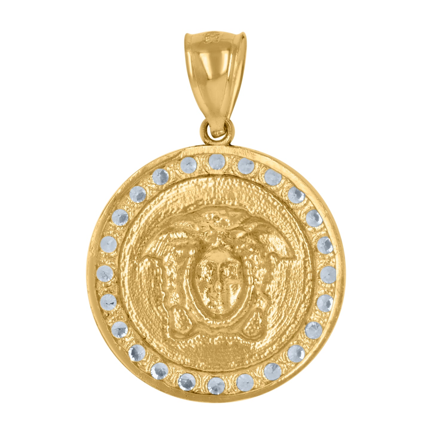 10K Two-tone Gold Mens Cubic-Zirconia Medusa Egyptian Fashion Charm Pendant